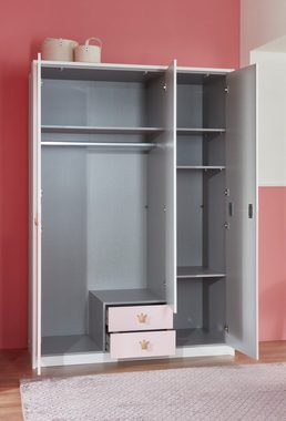 freiraum Kleiderschrank Cindy2 (BxHxT: 139x199x58 cm) in WEISS + ABSETZUNGEN ROSE mit 2 Schubladen und 3 Türen
