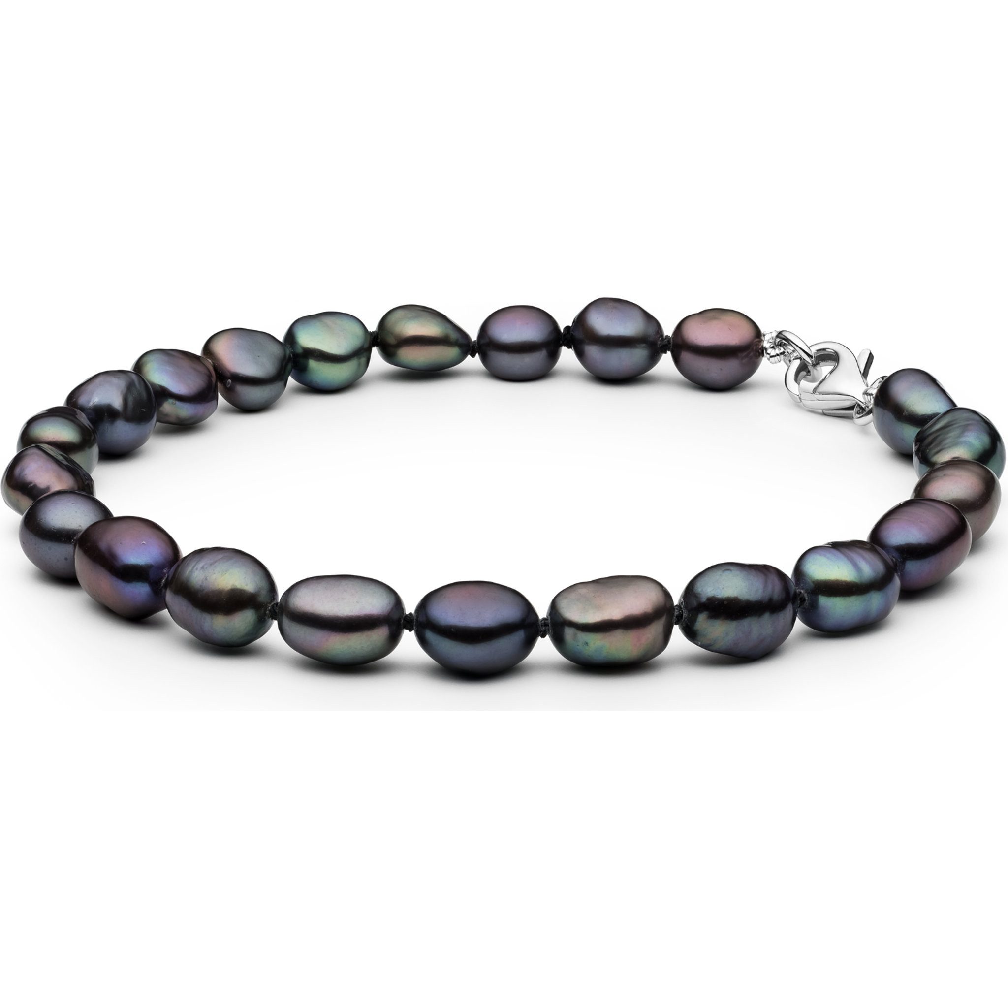 Gaura Pearls Perlenarmband schwarz, barock, 6-7 mm, 18-19 cm, 925er Sterlingsilber, rhodiniert