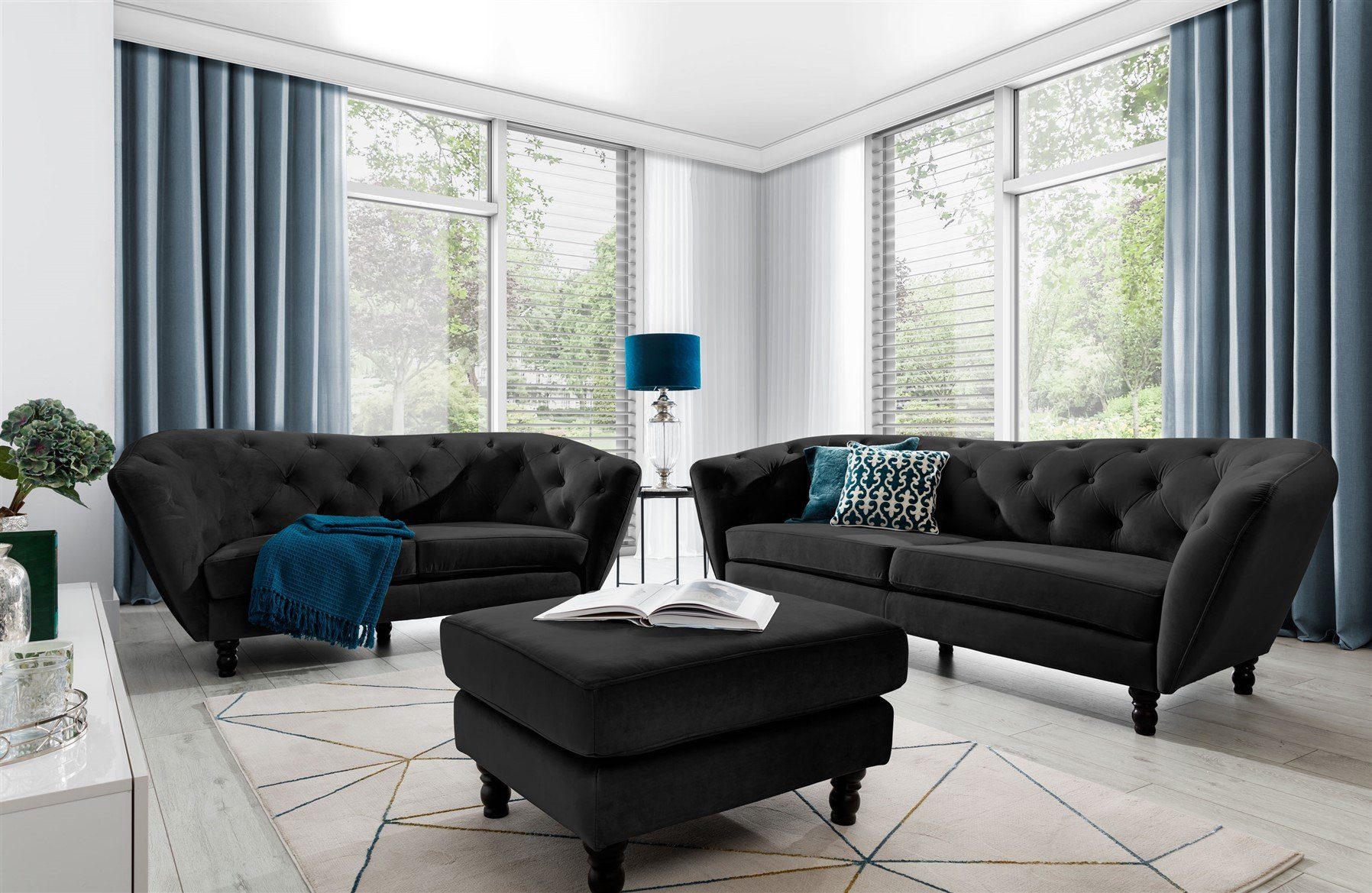 Fun Möbel Polstergarnitur Sofa-Set 3-2-1 Designer-Sofa Charlotte Stoff, (3-tlg., Sofa-Set 3-2-1 Designer-Sofa Charlotte Stoff) Schwarz