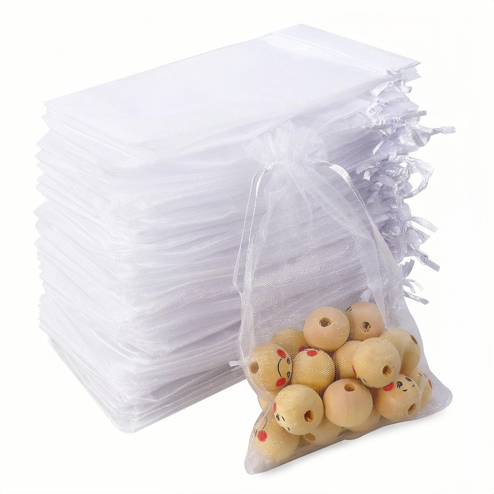 FOUORTUNATE-BEE Aufbewahrungstasche Organzabeutel 100 Stück 10x15 cm – Schmuck & Geschenkbeutel, Weiße Zugbeutel für Hochzeit, Lavendel & kleine Geschenke