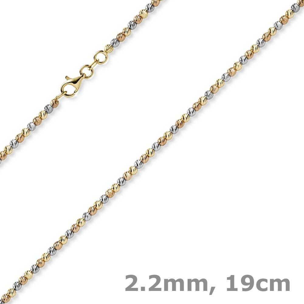 Schmuck Krone Goldarmband 2,2mm Kugelarmband aus 750 Gold tricolor 19cm, Gold 750