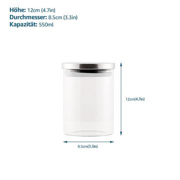 MULISOFT Vorratsdose Storage Jar with Stainless Steel Lid, Glas, (8-tlg), Diameter 8,5/9,5 cm, Glass Jars, Round Jars, Storage Container