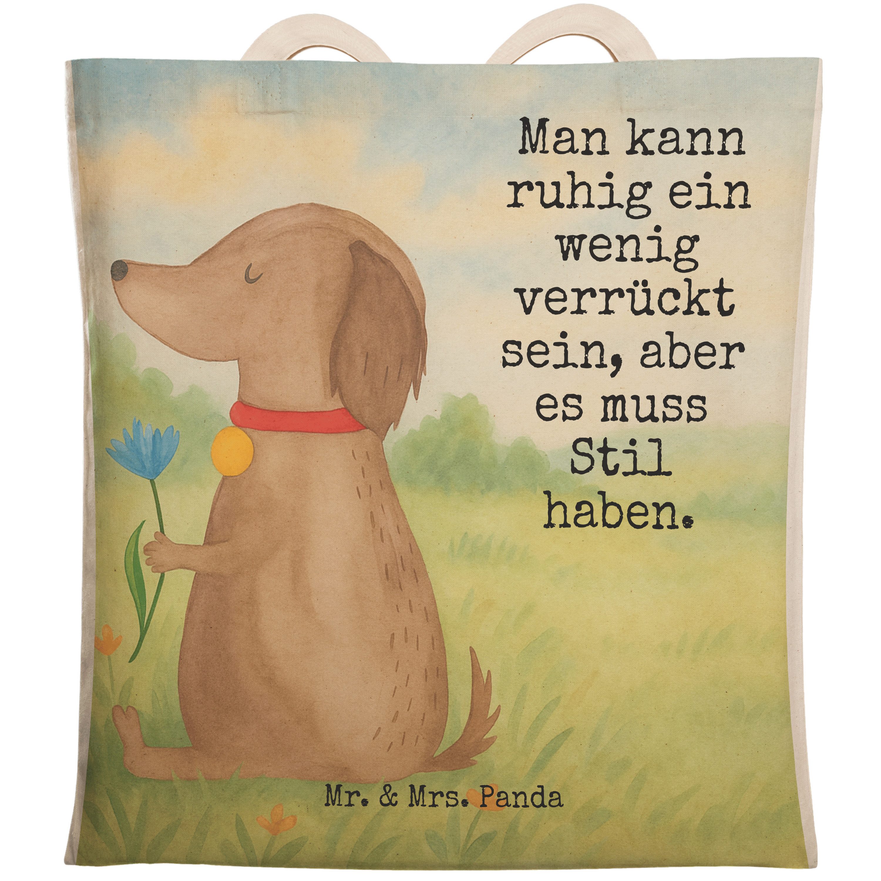 Mr. & Mrs. Panda Tragetasche Hund Blume Design, Tote Bag, Weiß, Bag, Hunde, Stil, Süß, Beutel Tasc (Packung), markttasche Tragetasche Mit Spruch Große Einkaufstasche