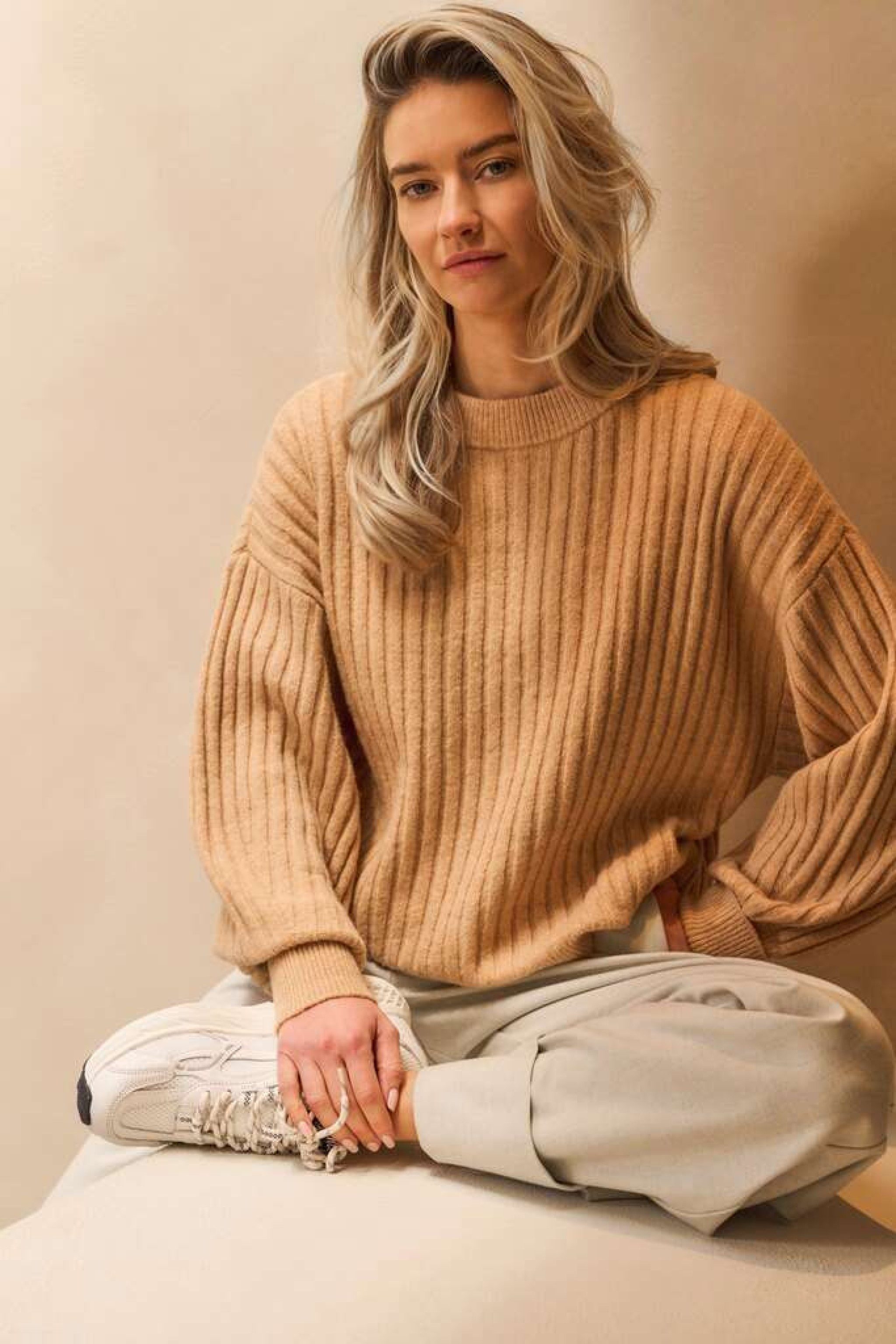 YAYA Sweatjacke Gerippter Rundhalspullover günstig online kaufen