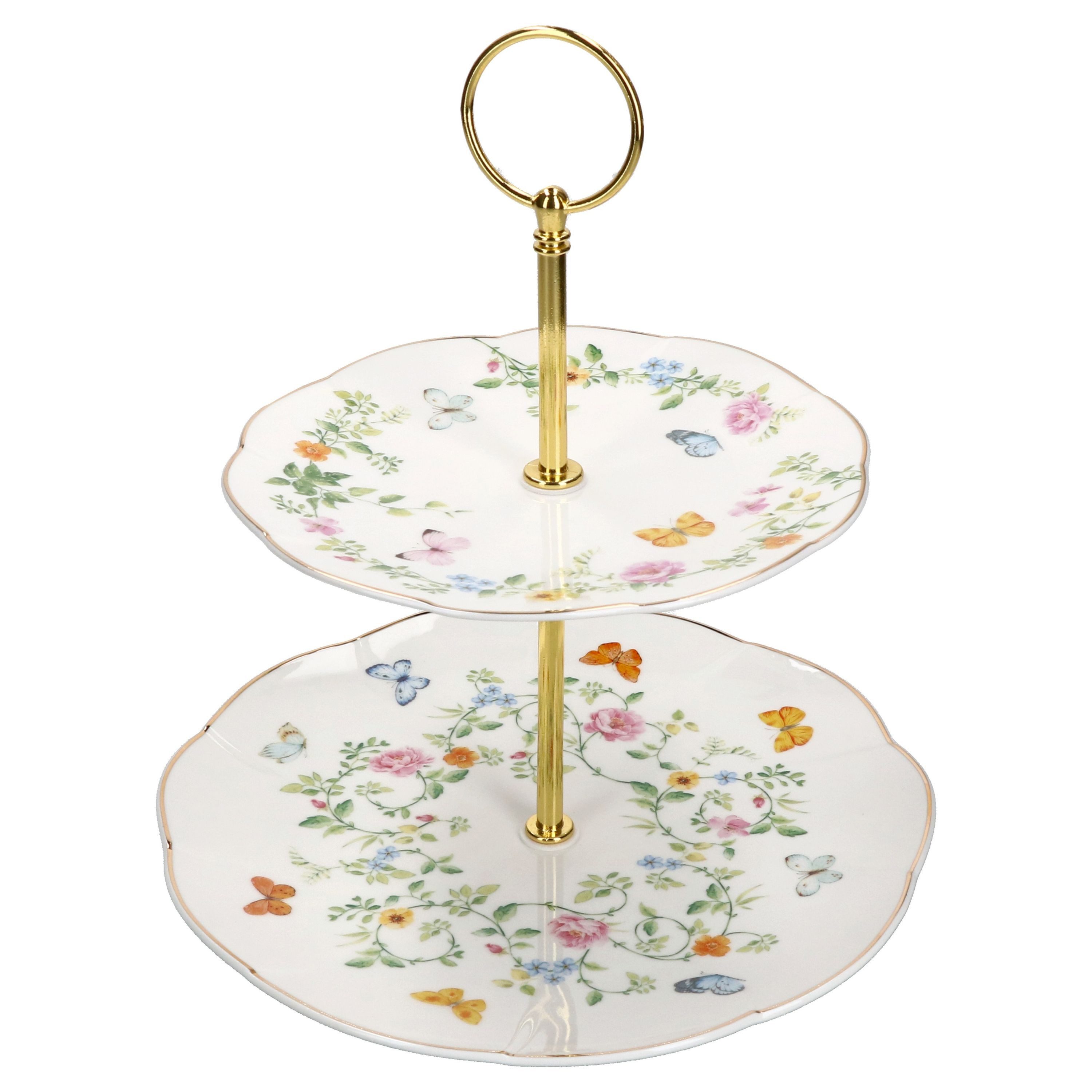 MamboCat Etagere MamboCat Dancing Butterflies 2-stöckige Etagere Porzellan Metall, Porzellan