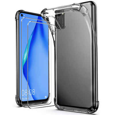 CoolGadget Handyhülle Transparent als 2in1 Schutz Cover Set für das Huawei P40 Lite E 6,39 Zoll, 2x 9H Glas Display Schutz Folie + 1x TPU Case Hülle für P40 Lite E