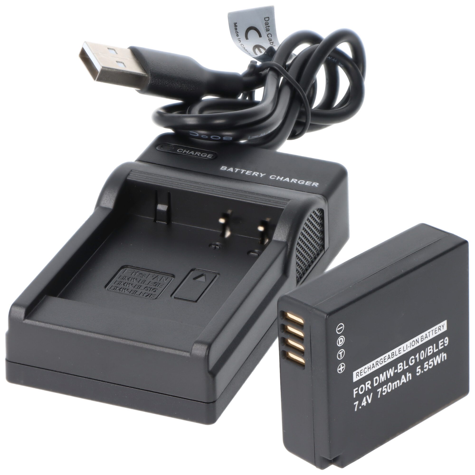AccuCell Akku und Ladegerät Powerset kompatibel für Panasonic DMW-BLG10, DMW-B Akku 750 mAh (7,4 V)