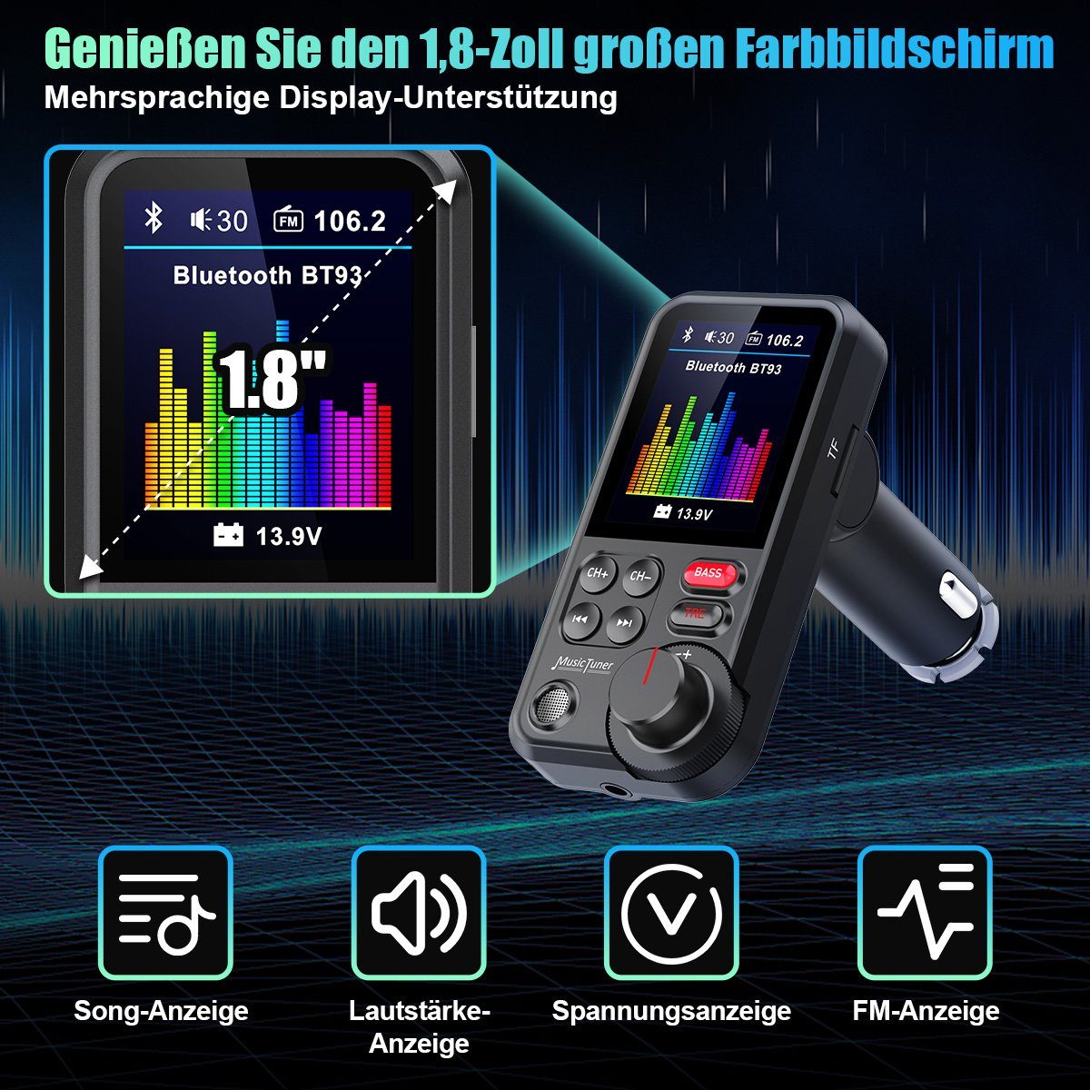 Ladegerät FM Bluetooth 7Magic 5.0 Radio Handy KFZ-Transmitter, Auto USB Dual für Adapter Transmitter KFZ