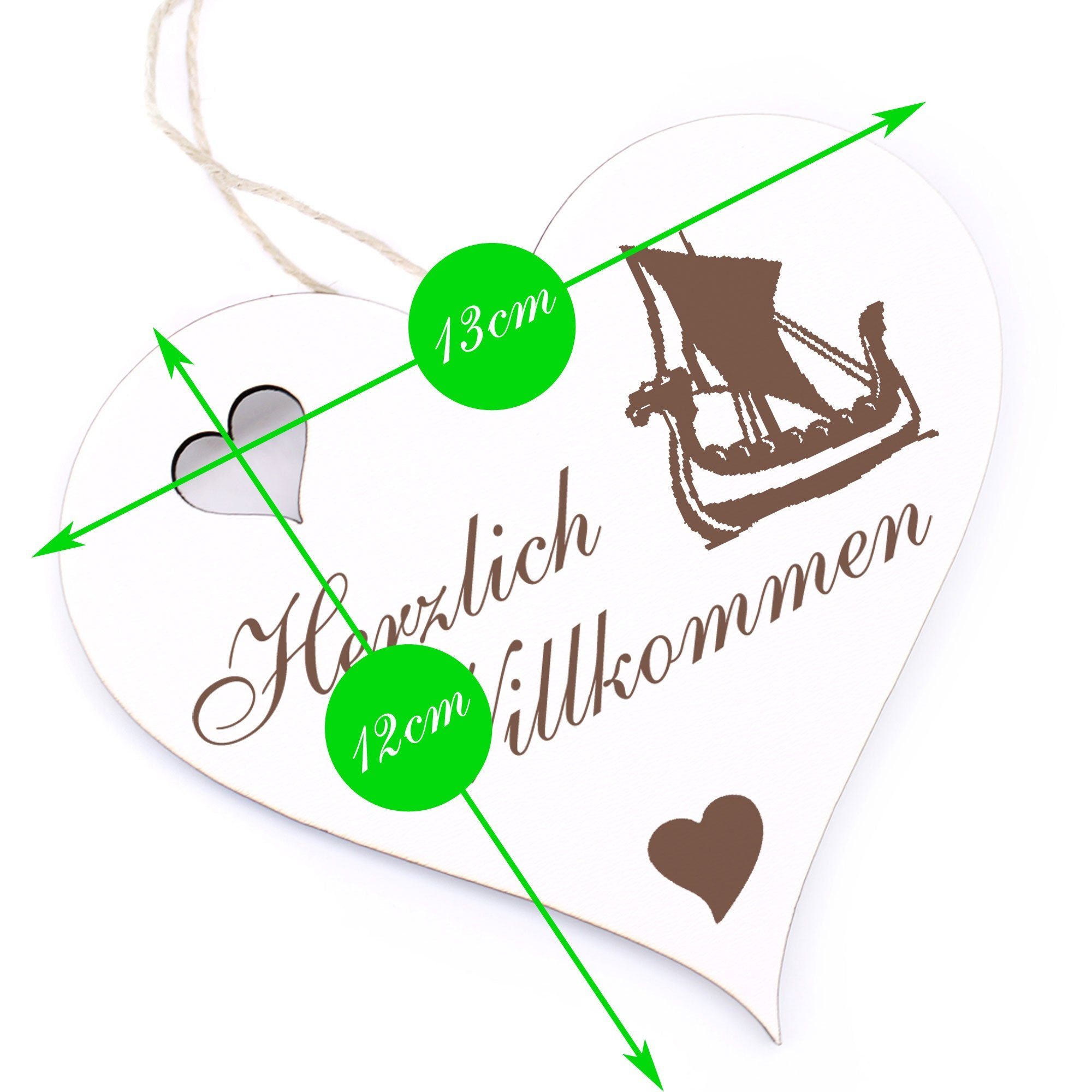 - - Willkommen 13x12cm Wikingerschiff Dekolando Hängedekoration Herzlich