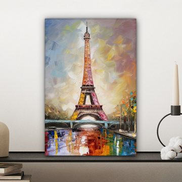 OneMillionCanvasses® Leinwandbild Eiffelturm - Ölgemälde - Paris, (1 St), Leinwandbild fertig bespannt inkl. Zackenaufhänger, Gemälde, 20x30 cm