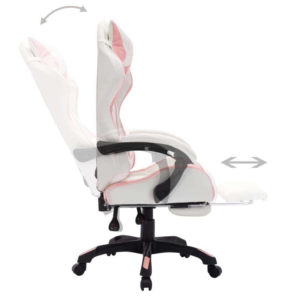 vidaXL Bürostuhl RGB mit Gaming-Stuhl und LED-Leuchten Weiß Rosa Kunstleder