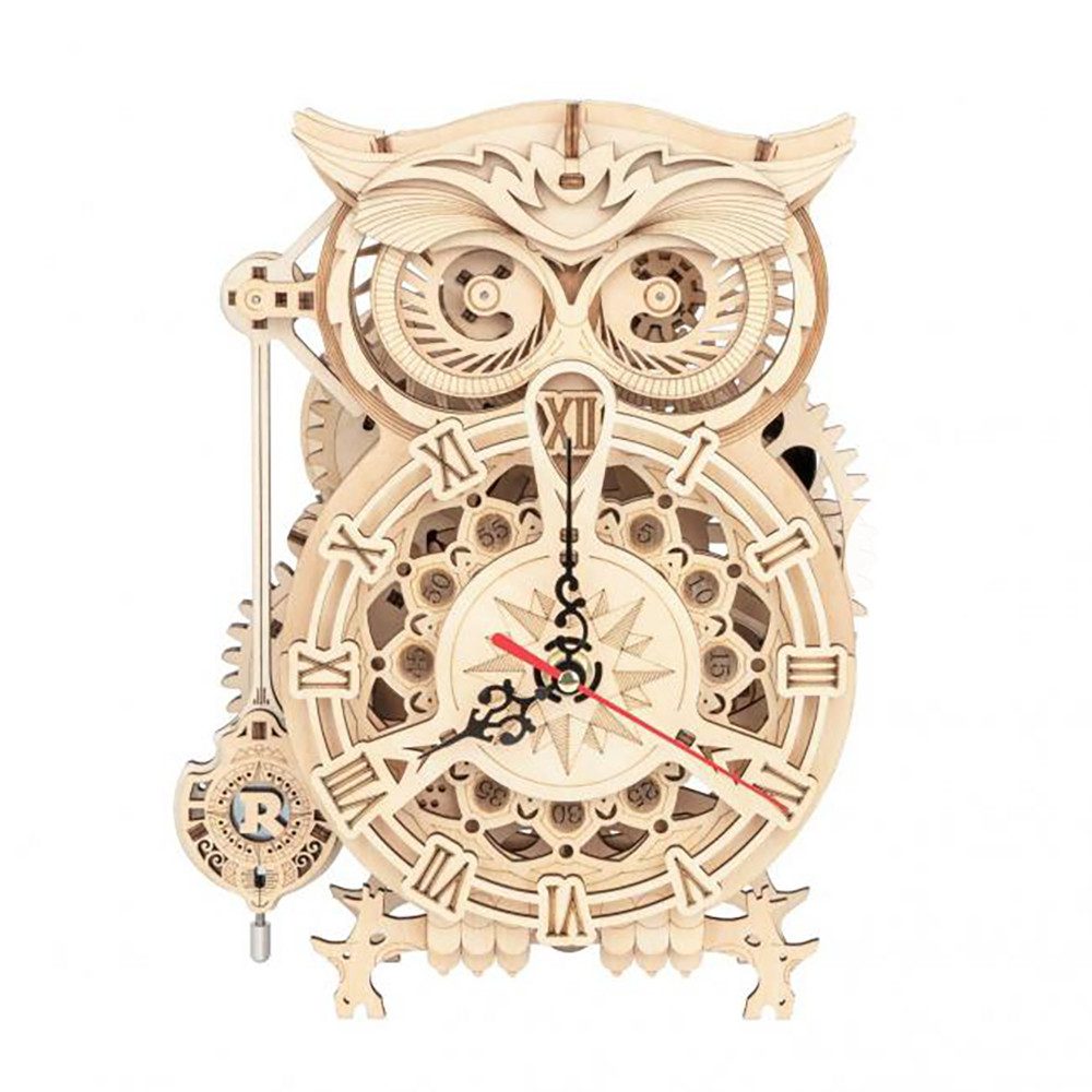 HR Direktverkauf GmbH 3D-Puzzle Mechanisches 3D-Holzpuzzle Eule mit Pendeluhr - Holzbausatz 161-teilig, 161 Puzzleteile