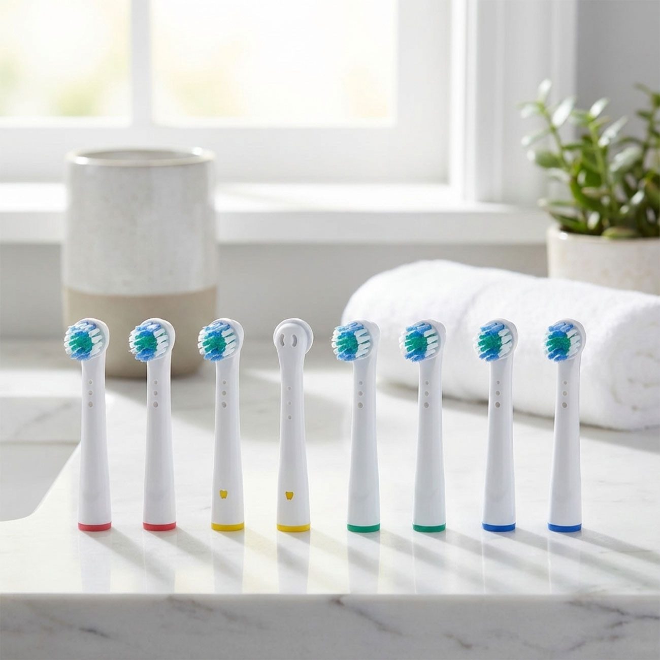 shop'n smile ideoon Aufsteckbürsten Ersatzbürsten für viele Elektrozahnbürste im 8er & 16er-Set Weiß, 8er-Set & 16er-Set, Zahnfleischschonende Borsten für eine gründliche Reinigung