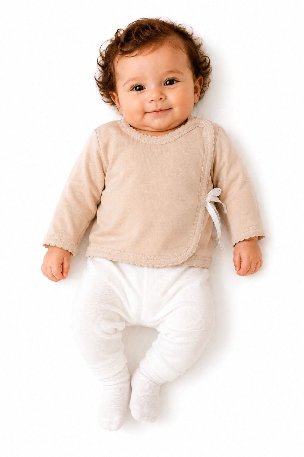 La Bortini Wickelshirt Baby Hemdchen Wickelhemdchen in Beige unisex Langarmshirt aus Baumwolle, 44 50 56 62 68