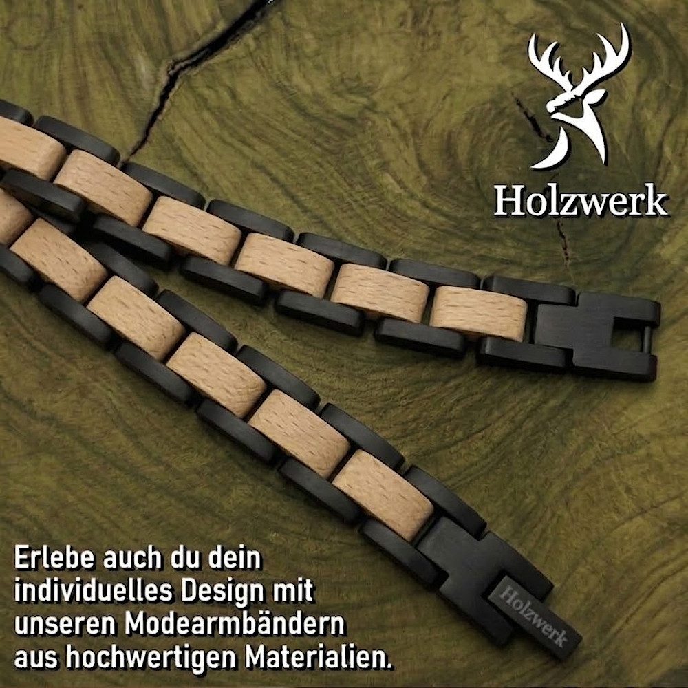 Holzwerk Edelstahlarmband Designer Holz Armband, Armkette Gliederarmband, Holz Unikate inkl. Armbandkürzer, ideal als Geschenk