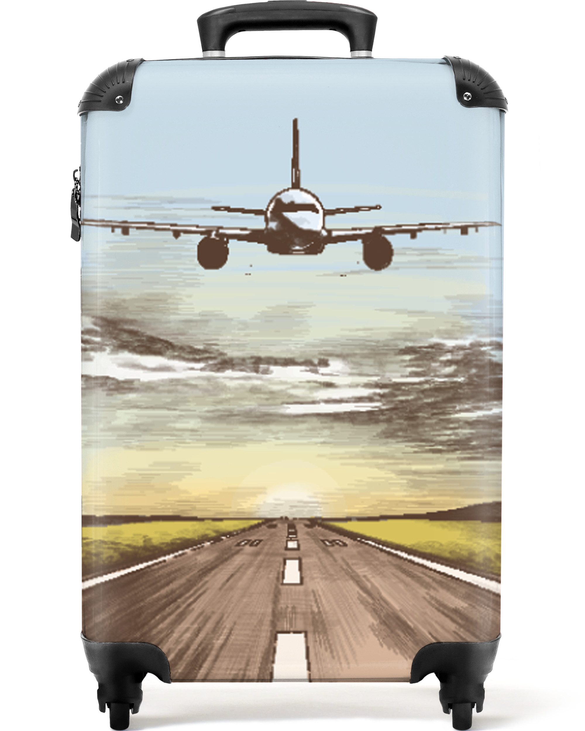 NoBoringSuitcases.com© Hartschalen-Trolley Flugzeug - Flughafen - Sonnenuntergang - Vintage 55x35x20cm, Reisetasche mit Rollen, Koffer Handgepäck Flugzeug