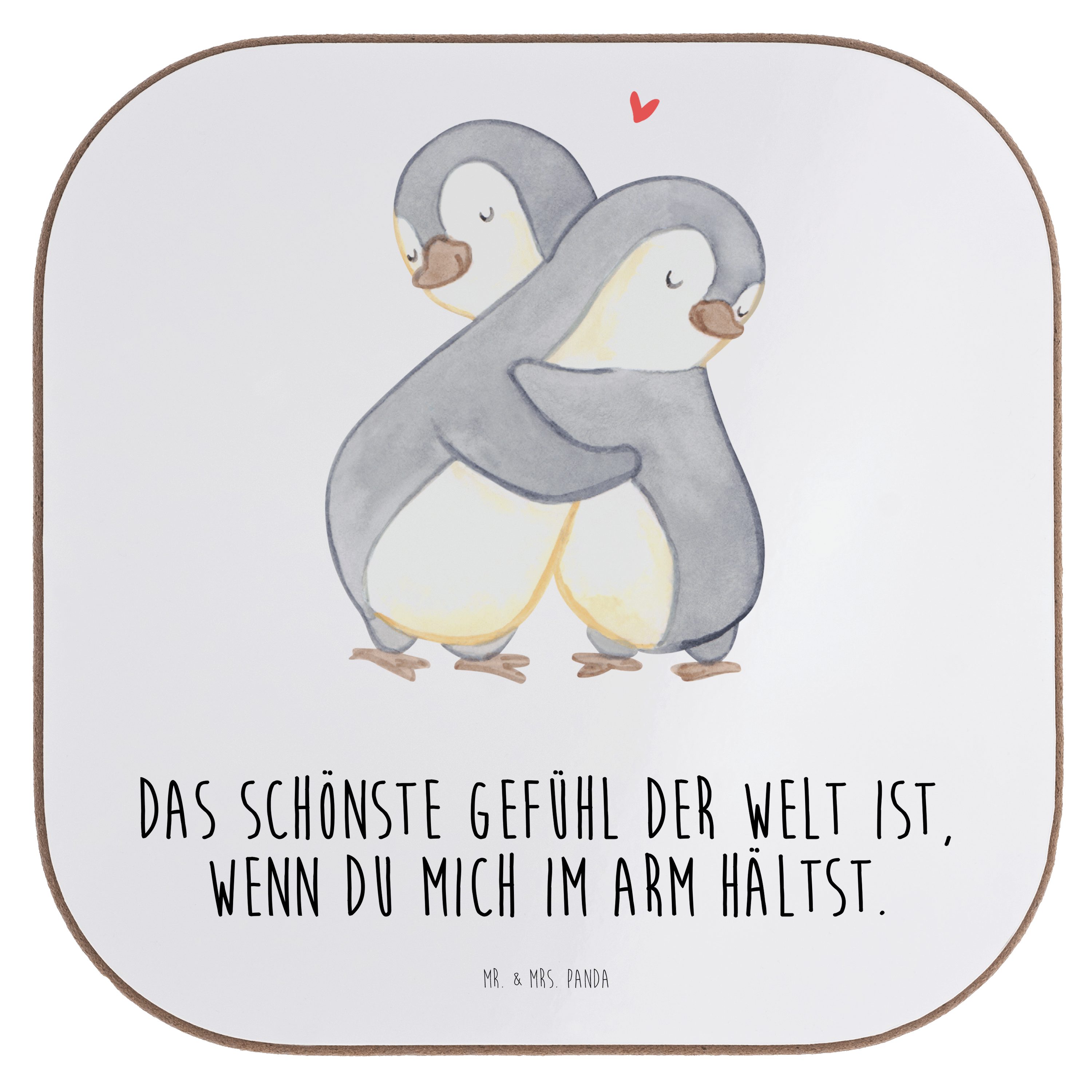 Mr. & Mrs. Panda Getränkeuntersetzer Pinguine Kuscheln - Weiß - Geschenk, Getränkeuntersetzer, Untersetzer, 1-tlg. | Getränkeuntersetzer
