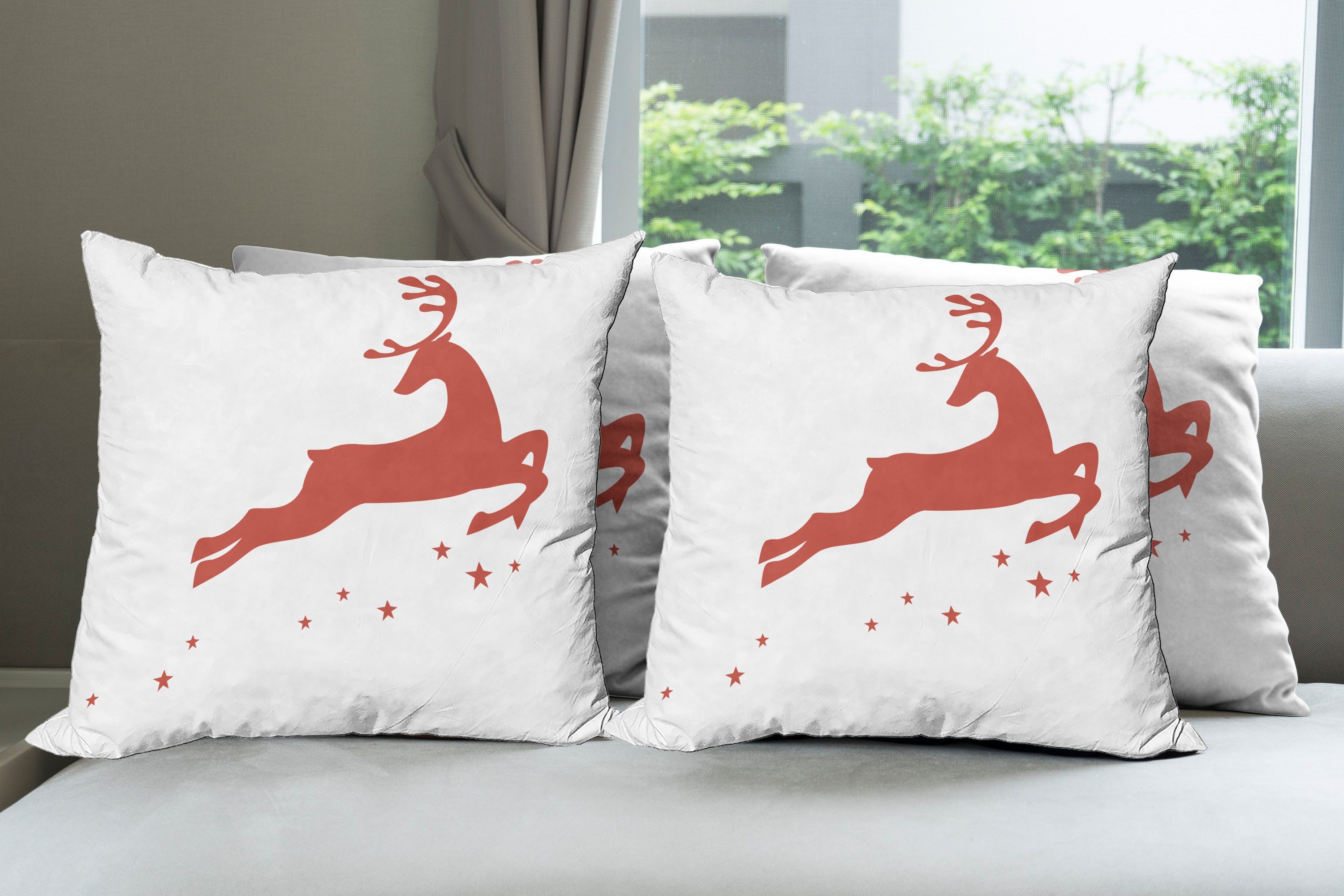 Kissenbezüge Modern rot Abakuhaus Sterne (4 Stück), Accent Digitaldruck, Jumping Doppelseitiger Reindeer
