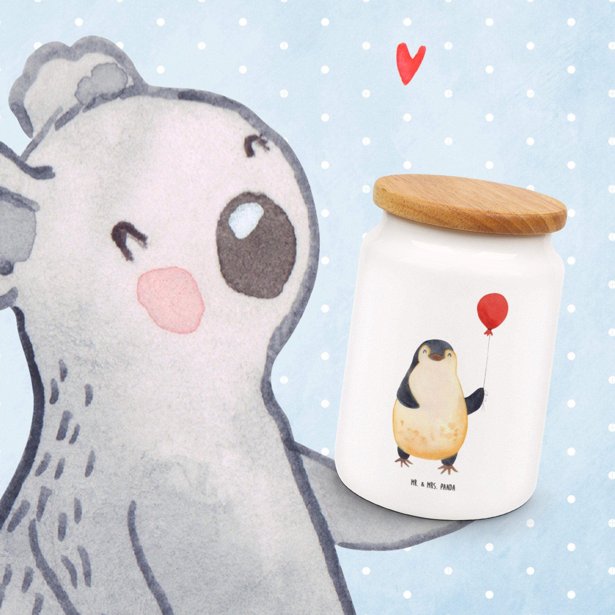 Mr. & Mrs. Weiß Luftballon Keramik, Aufbe, Pinguin (1-tlg) Geschenk, Dose, Panda Liebe, - Vorratsdose, Vorratsdose 