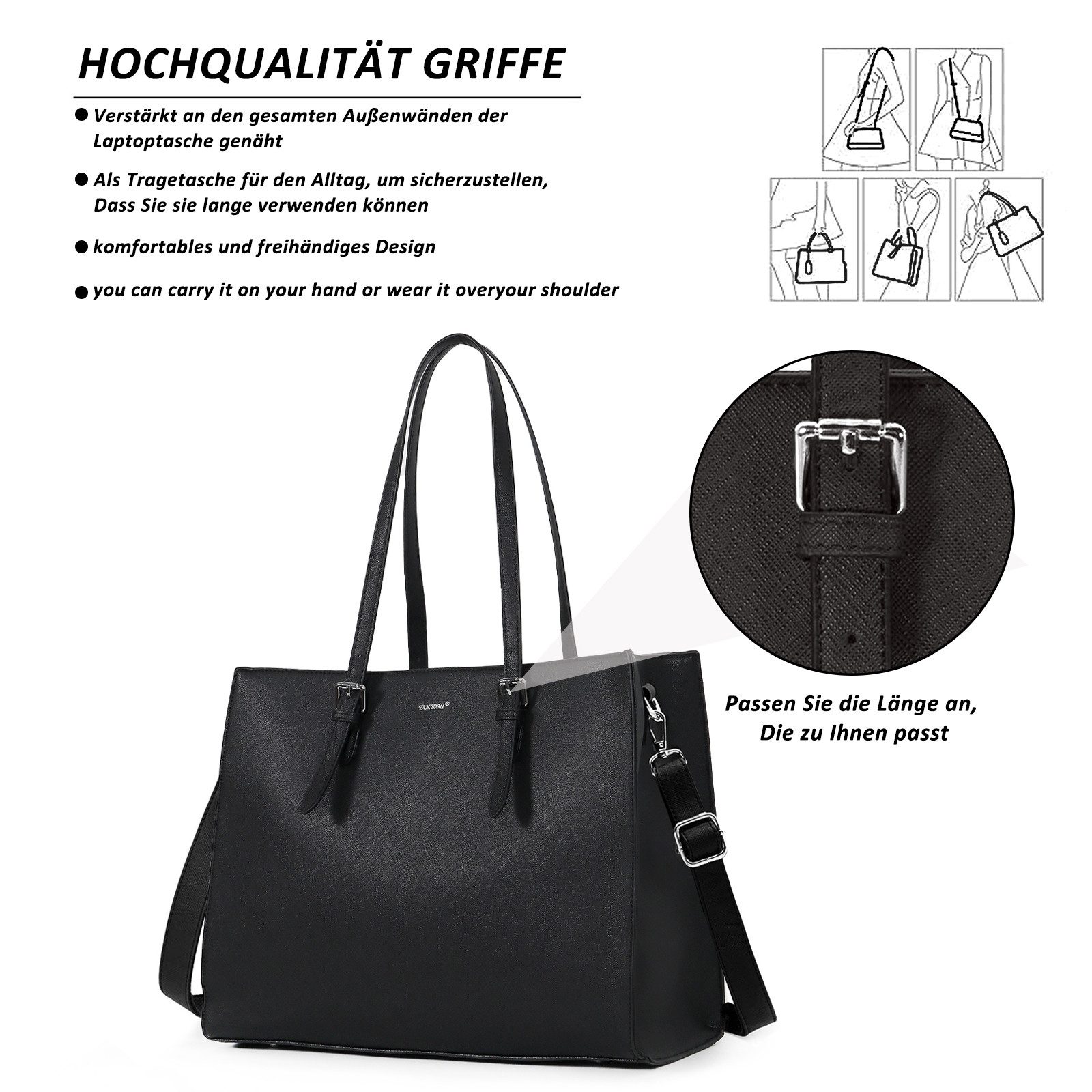 TAN.TOMI Aktentasche Große Business Handtasche Damen Leder Schultertasche Arbeit Schule, Bürotasche Damen 15 Zoll Notebooktasche mit 3 Fächern für Büro Schule