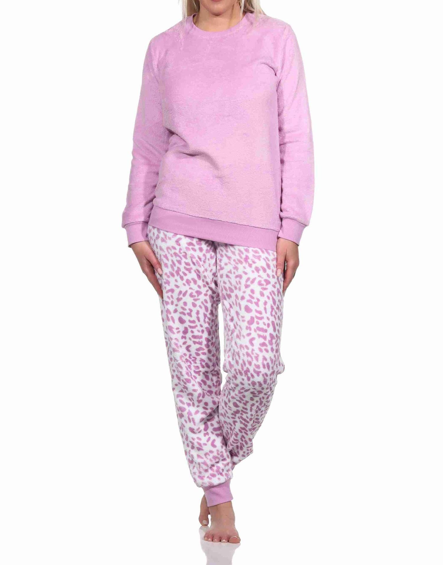 Normann Pyjama Damen langarm Schlafanzug mit Bündchen aus Coralfleece im Animal Look – Bild 4 von 4