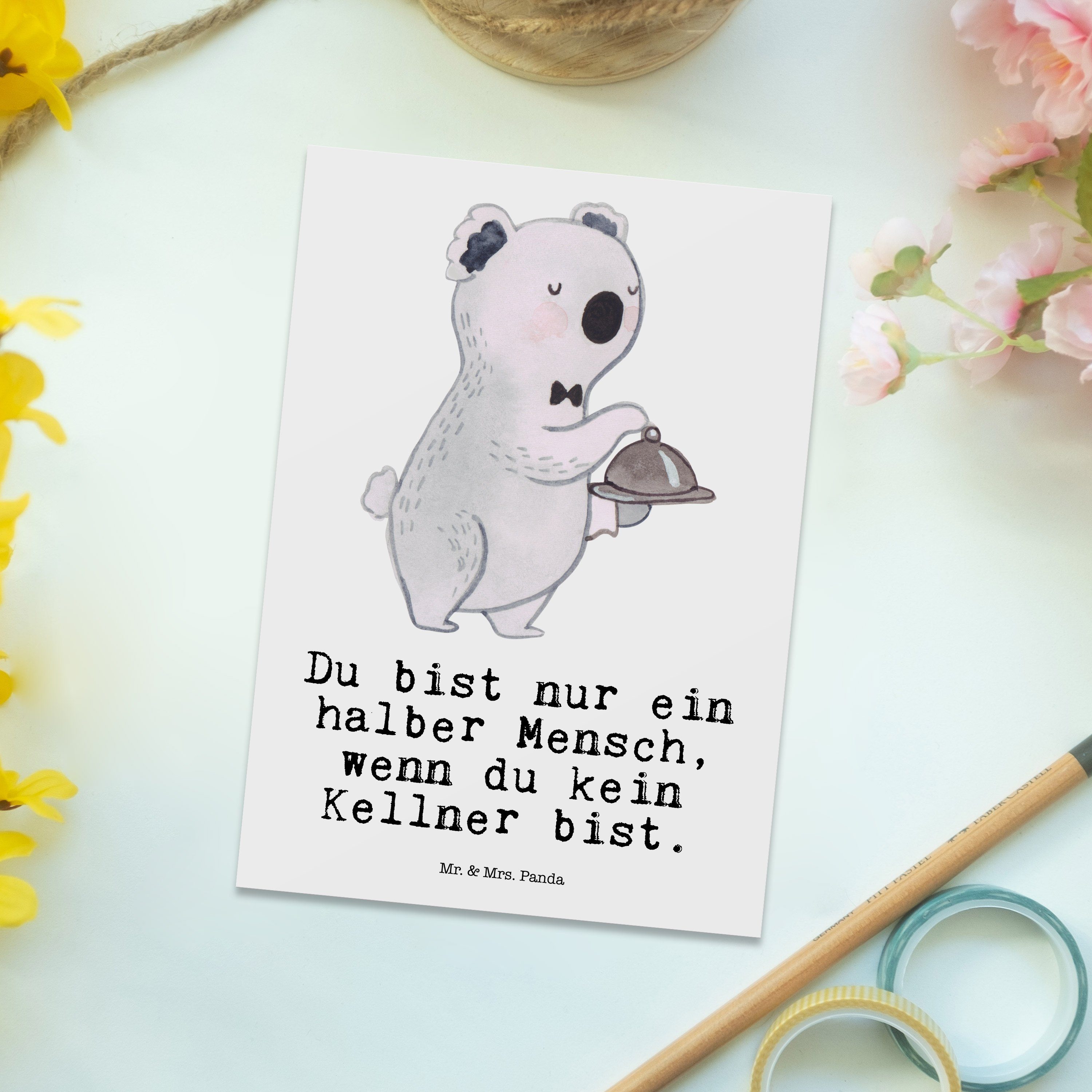 Weiß Geschenk, Dankeschön, - - Mrs. Postkarte Panda Kellner & mit Jubiläum, Herz Mr. Restaurant