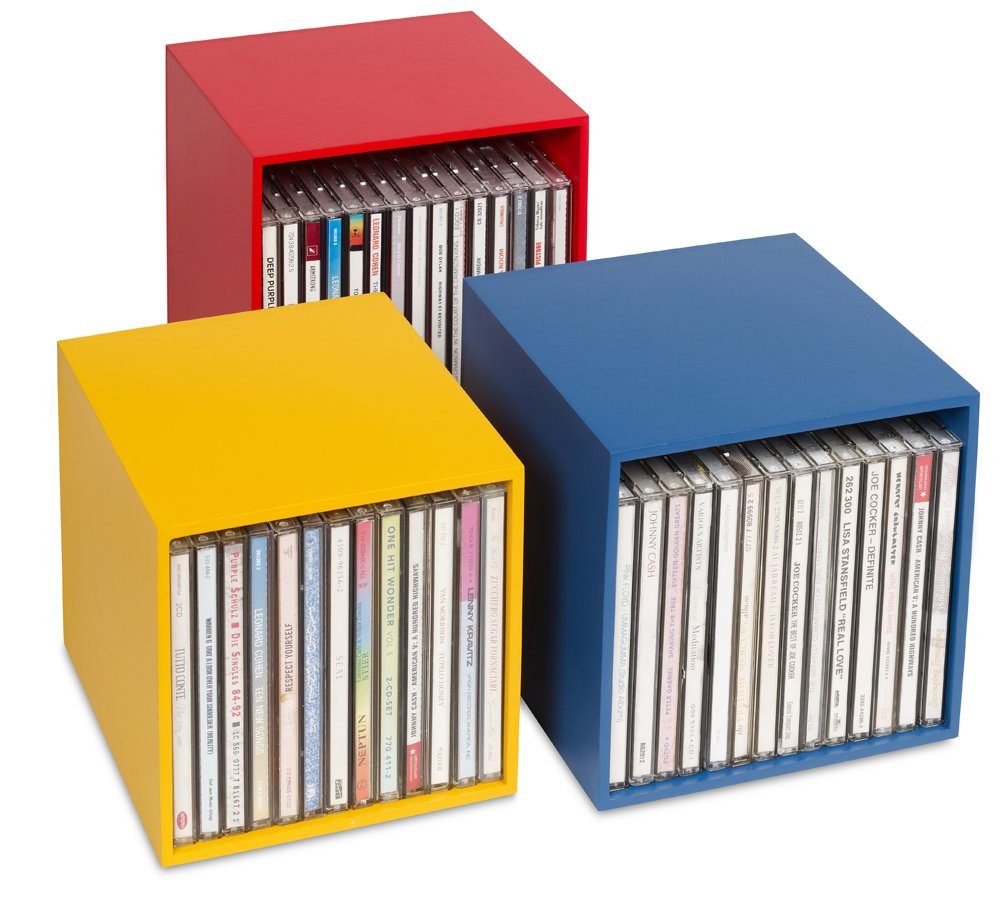 Cubix Aufbewahrungsbox cubix-CD-Boxen color, 3 Aufbewahrungs-Boxen aus Holz für 40 CDs. (Set, 3er Set)