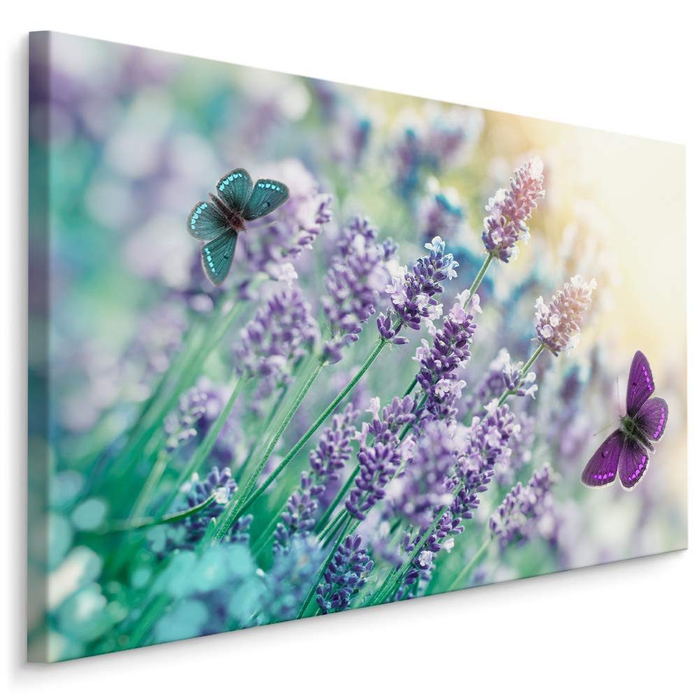 Muralo Leinwandbild Landschaft – Leinwandbild Wandbild Kunstdruck Wohnzimmer, Gewässer (1 St), Blumen – Lavendel – Schmetterlinge, 40 x 30 cm, aufhängefertig