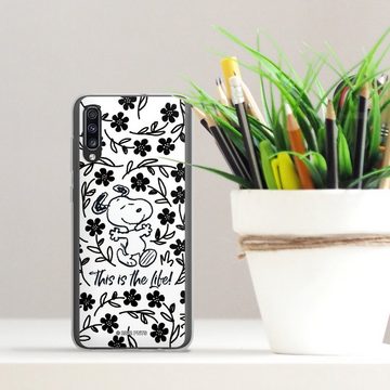 DeinDesign Handyhülle Peanuts Blumen Snoopy Snoopy Black and White This Is The Life, Samsung Galaxy A70 Silikon Hülle Bumper Case Handy Schutzhülle