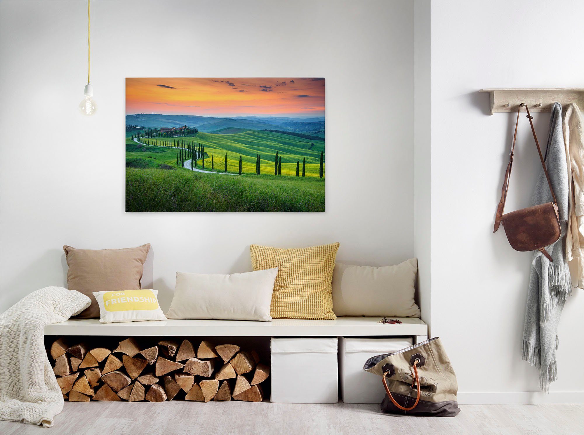 A.S. Création Leinwandbild Tuscany, (1 St), Feld Natur Keilrahmen Landschaft grün, orange, blau