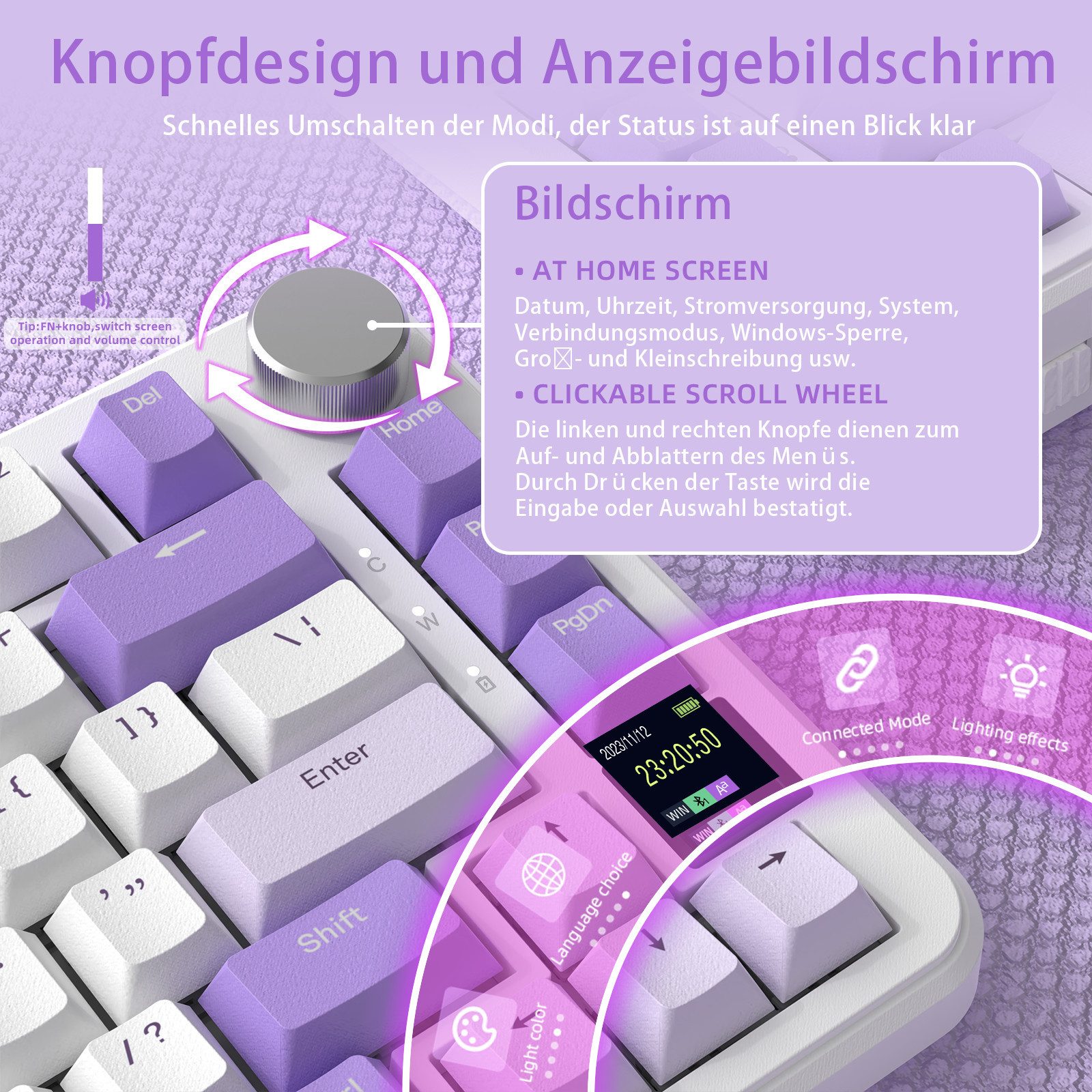 ATTACK SHARK X85PRO Mechanische Tastatur mit drei Modi,TFT-Bildschirm Gaming-Tastatur (75 % CNC-Knopf, 5-lagige Polsterung, Hot-Swap-Linearschalter, RGB) – Bild 4 von 5