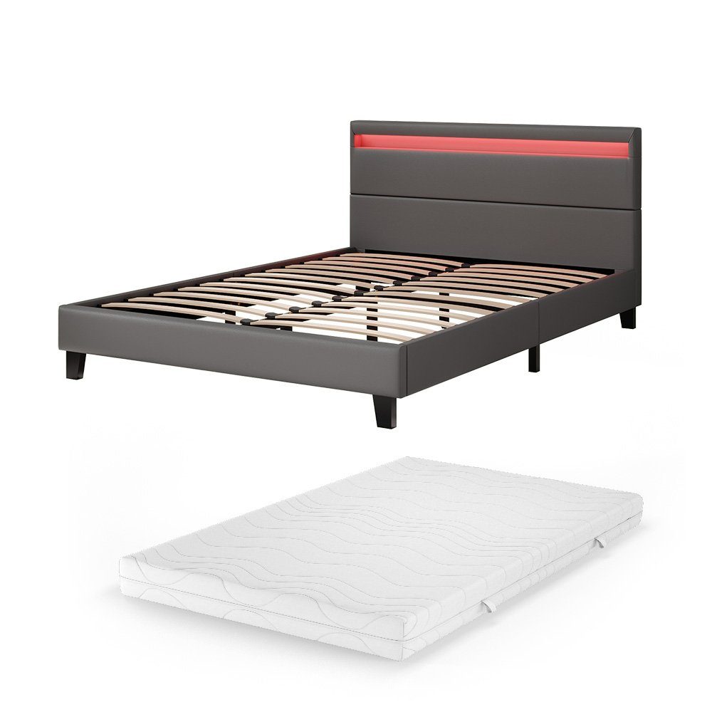 VitaliSpa® Bett Bettgestell inkl. Matratze Bern mit LED 140 cm Grau