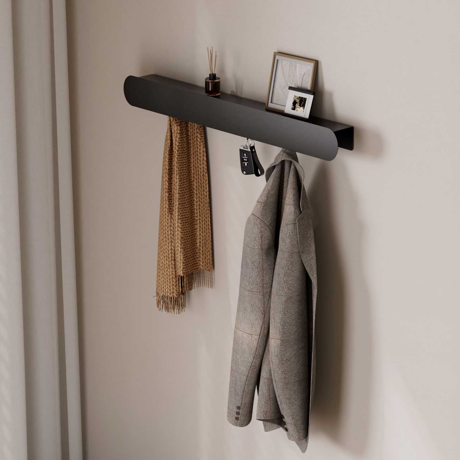 Yorbay Wandgarderobe mit Ablagebrett, Garderobenleiste aus Metall, 6 verdeckte Garderobenhaken