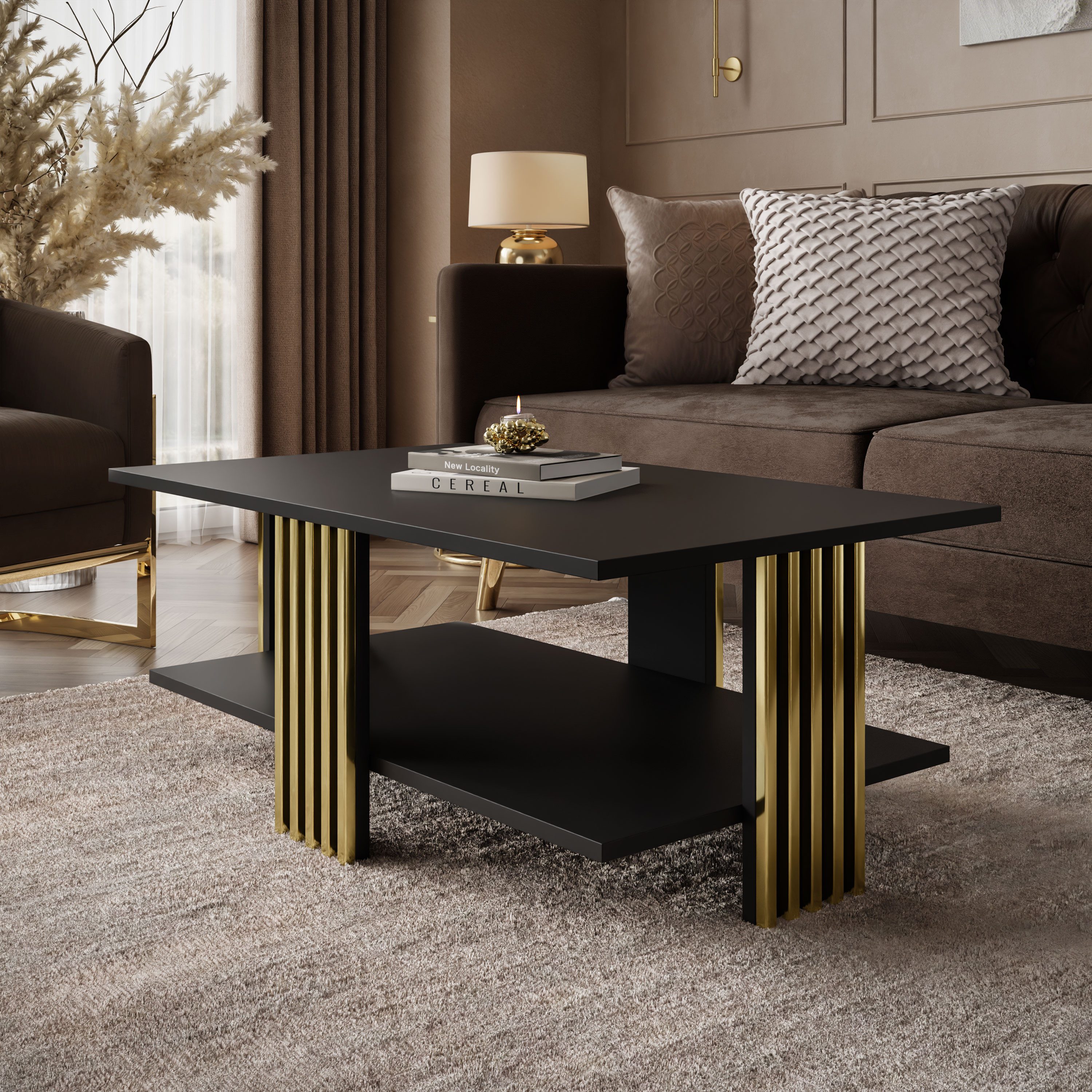 Lookway Couchtisch SAPHIRA GOLD mit Ablage (1 Tisch)