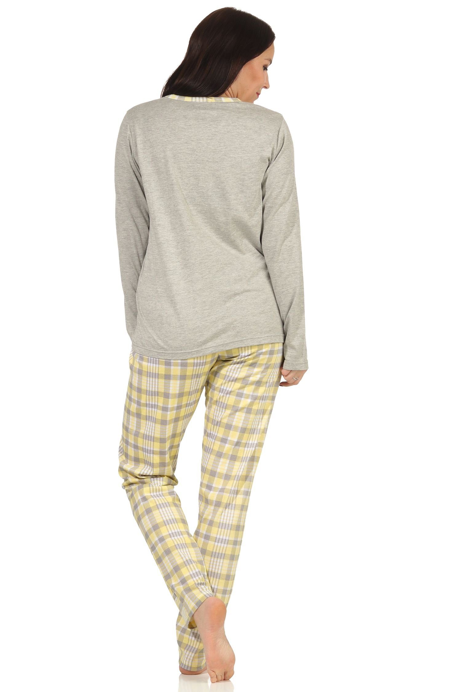 112 Pyjama mit langarm, Pyjama 10 Schlafanzug Normann Damen Karo-Muster gelb 733 -
