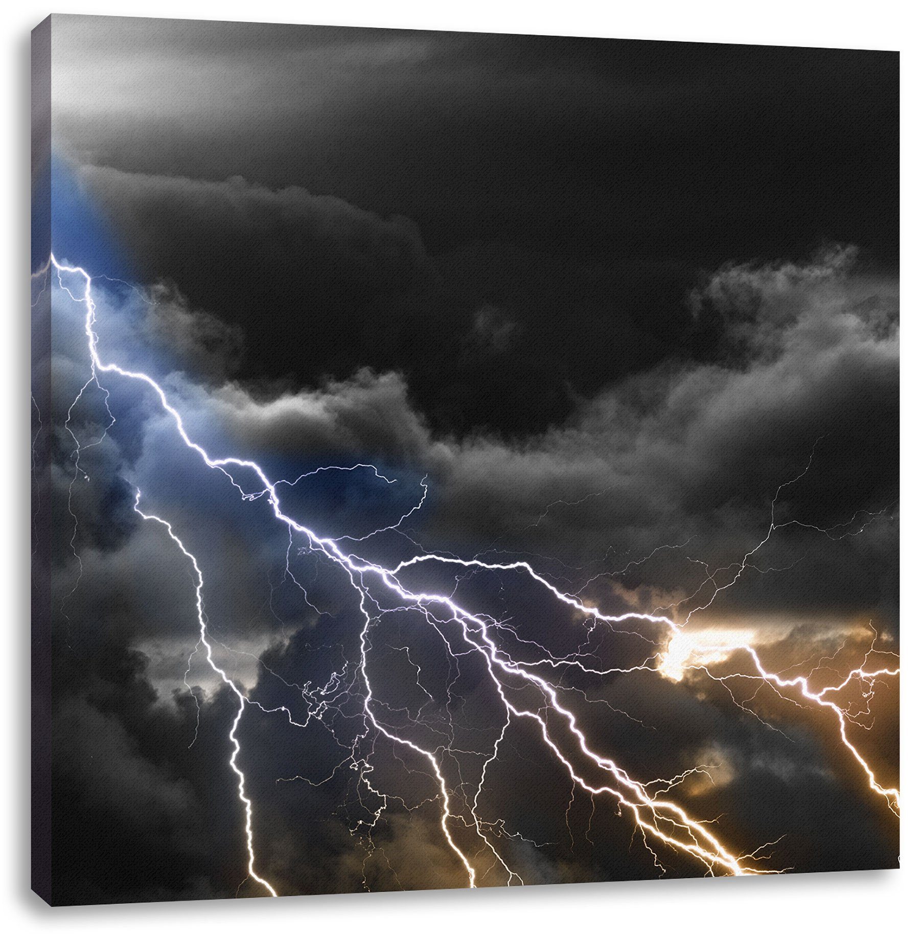 Pixxprint Leinwandbild Leinwandbild Zackenaufhänger Blitze Himmel bespannt, (1 Himmel, inkl. St), fertig am Blitze am
