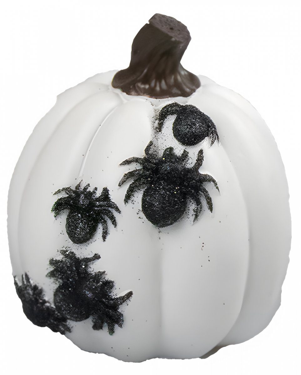 Horror-Shop Dekofigur Weißer Halloween Kürbis mit Glitzer Spinnen 9,5cm