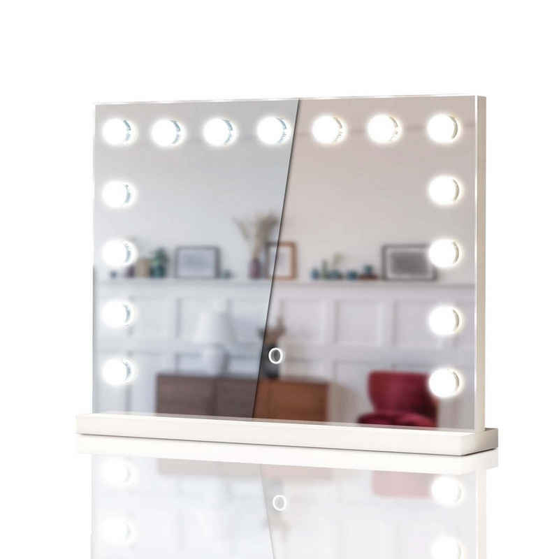 Aquamarin Kosmetikspiegel Hollywood Spiegel - 3 Lichtfarben, Touch, 15 LED Leuchten, 58 x 43 cm