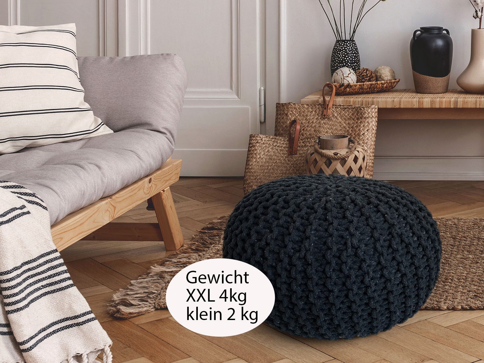 Amagohome Sitzhocker Strickhocker Pouf Ø45 o. 55cm Bodenkissen Sitzpouf XXL Baumwolle recyc – Bild 5 von 5