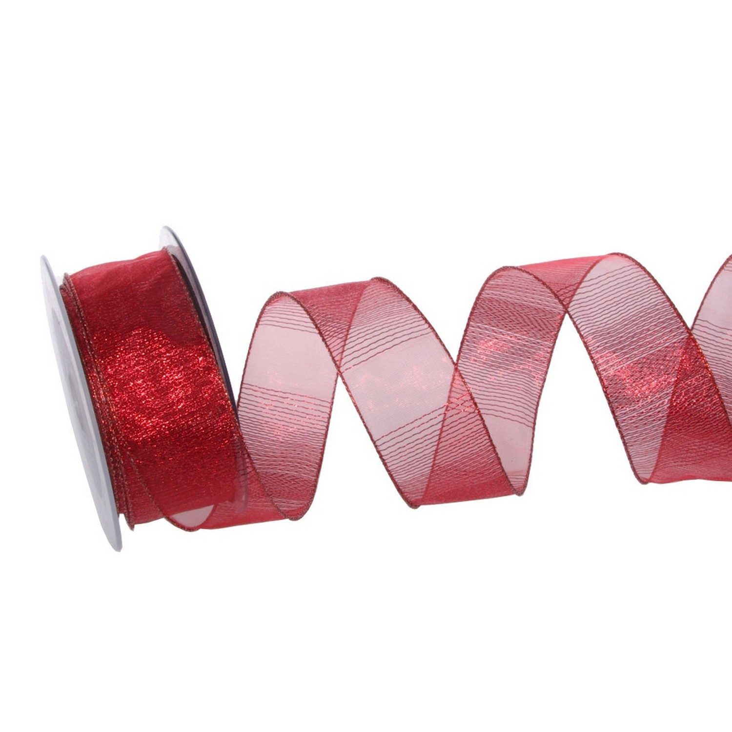 Deko AS Geschenkband Organzaband "Glamour-Stripes" - Rot - mit Drahtkante - 40 mm - 10 m