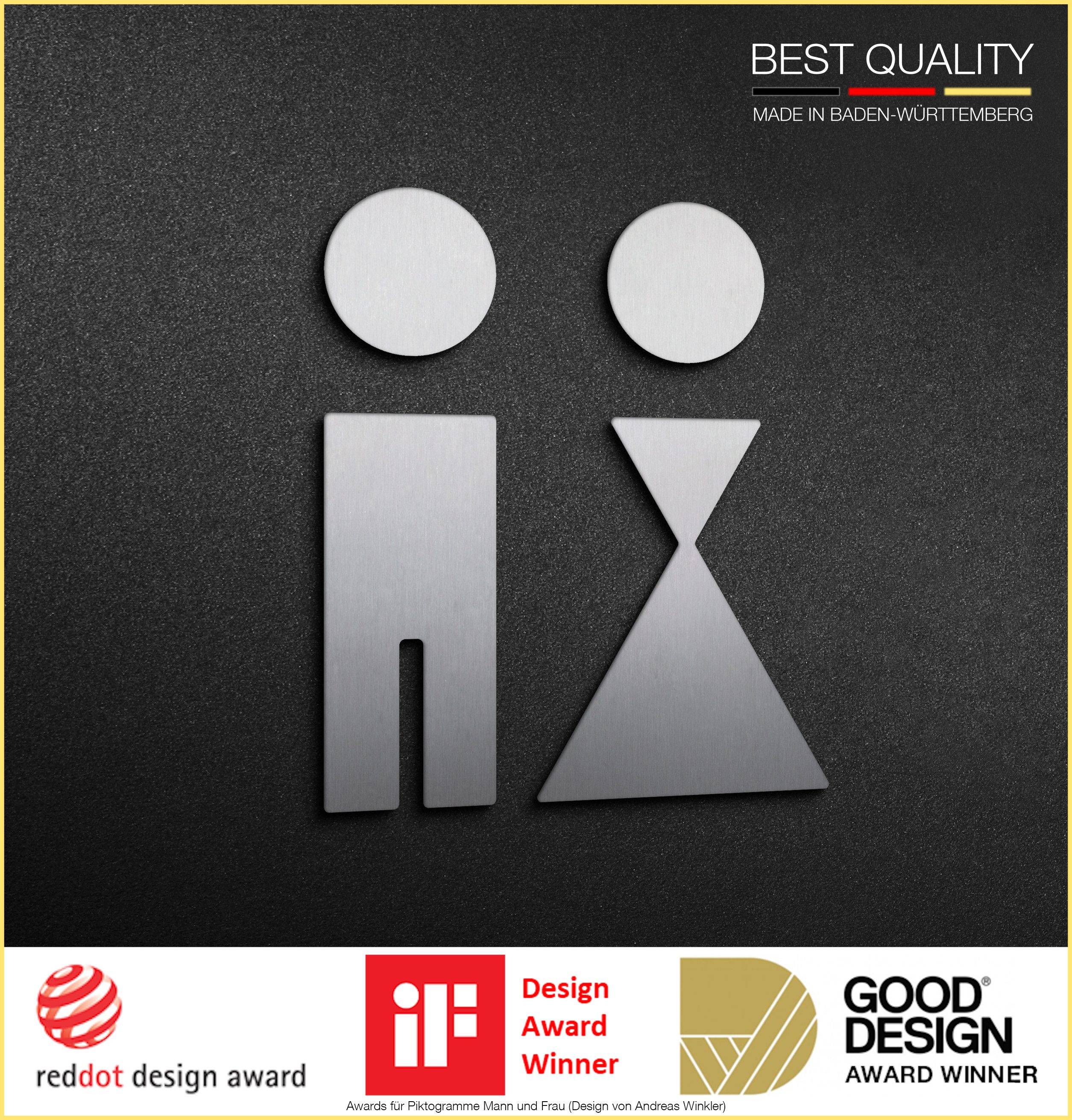 PHOS Design Hinweisschild Design-Award WC-Piktogramme, Herren, Damen, Edelstahl