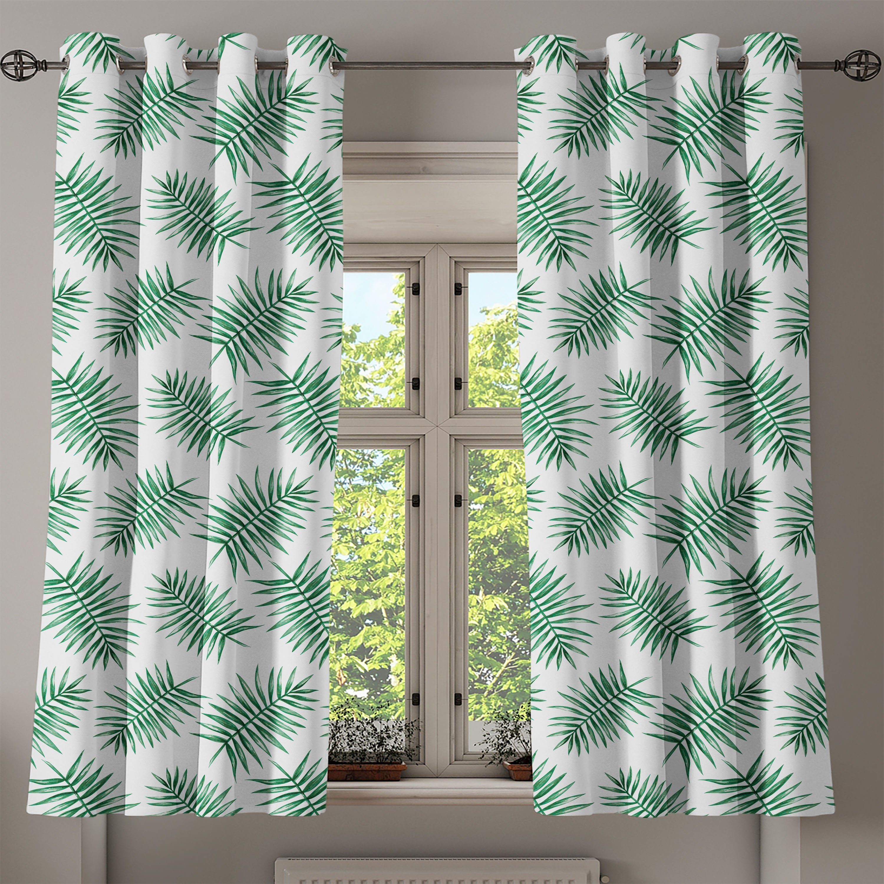 2-Panel-Fenstervorhänge Tropical Gardine für Palm Abakuhaus, Aquarell Wohnzimmer, Schlafzimmer Grün Dekorative