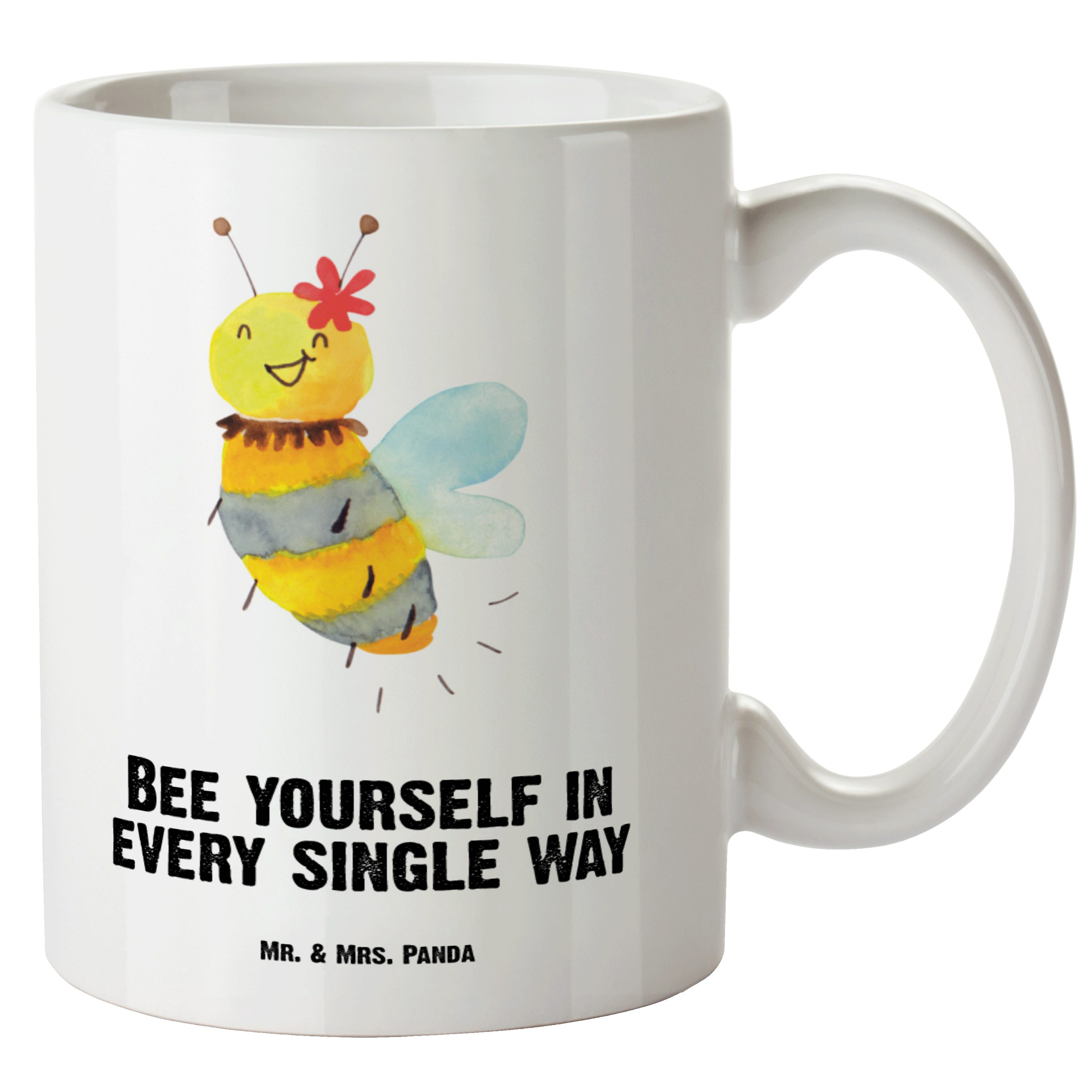 Mr. & Mrs. Panda Tasse Biene XL - Geschenk, Tasse Keramik Hummel, Blume - Kaffeetasse, Grosse Tasse, Weiß XL