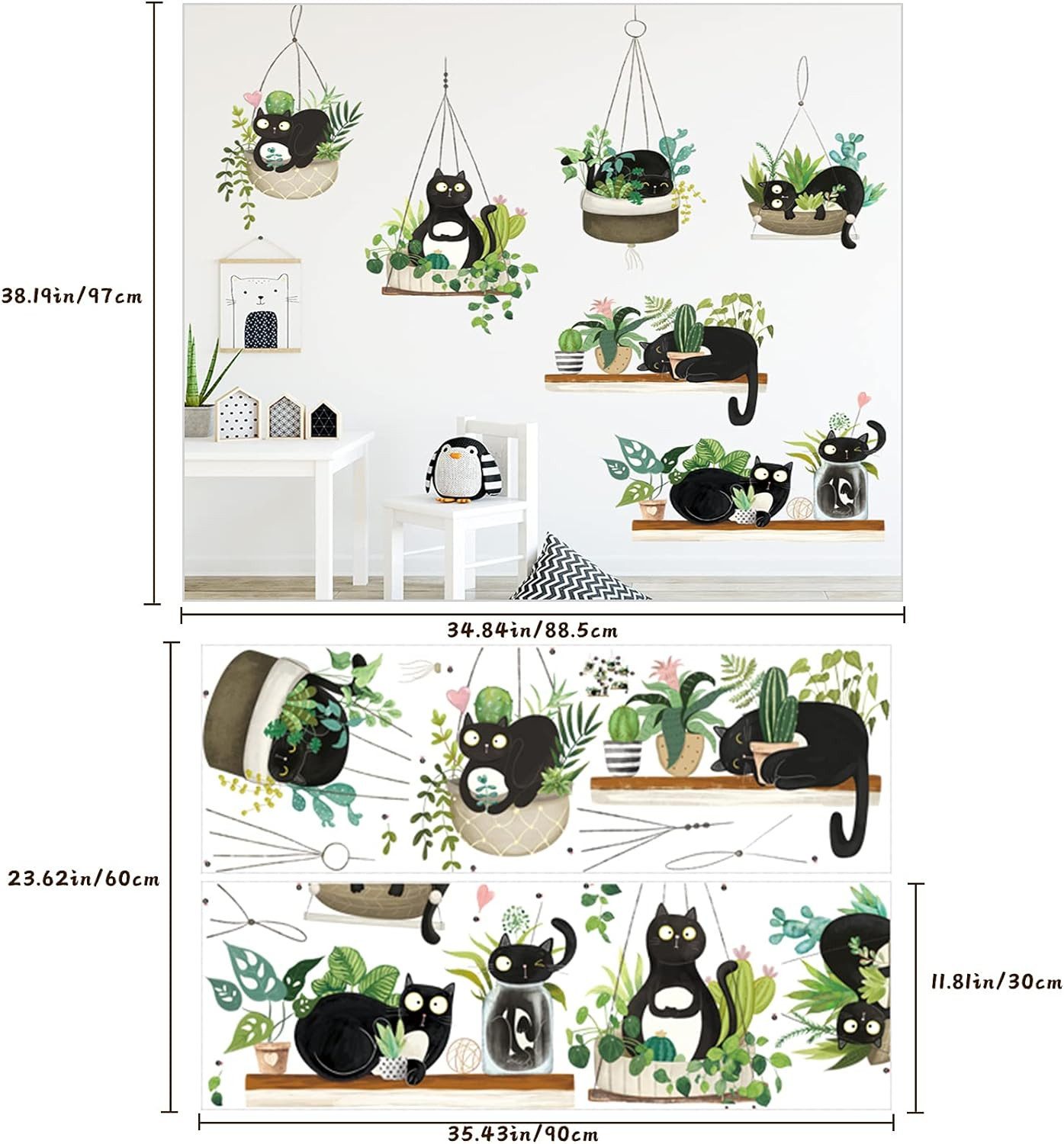 zggzerg Wandtattoo Wandtattoo Grüne Topfpflanze Pflanzen mit Katzen Wandsti günstig online kaufen