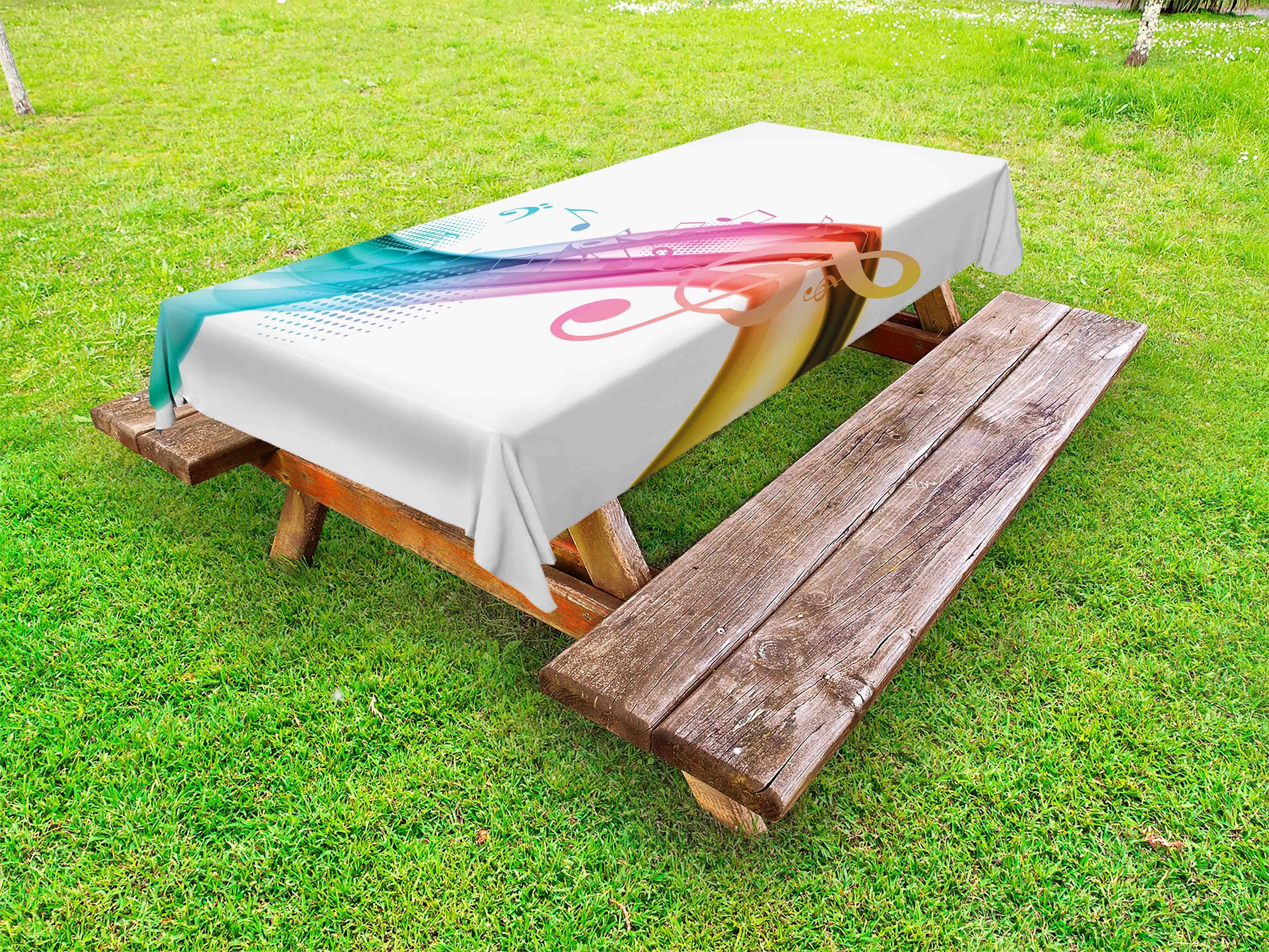 Abakuhaus Tischdecke dekorative waschbare Picknick-Tischdecke, Bunt Regenbogen geformter Musik-Welle