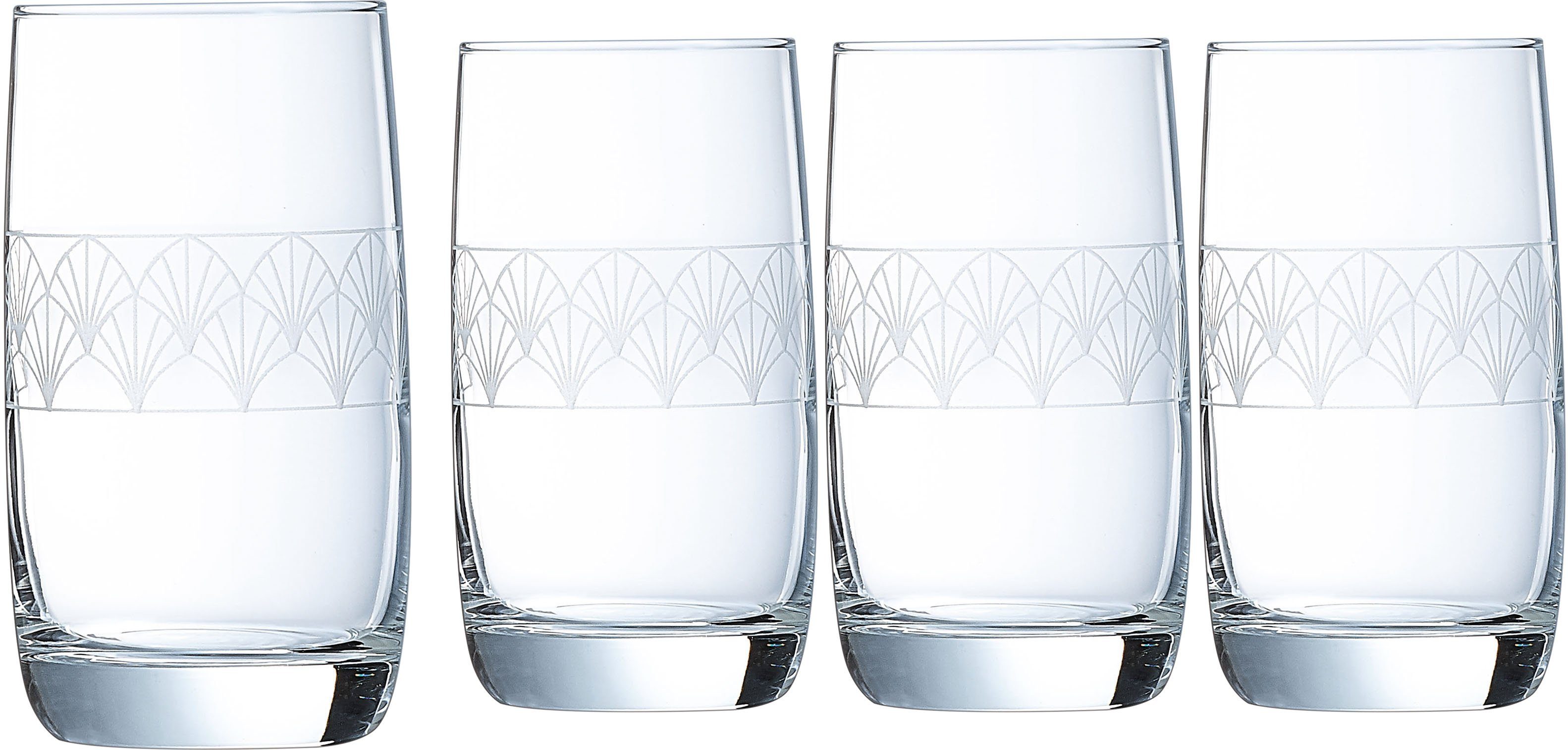 Luminarc Longdrinkglas Trinkglas Paradisio, Glas, Стекло Set, Wasserglas mit Pantographie-Optik, 4-tlg., Made in Europe