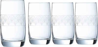 Luminarc Longdrinkglas Trinkglas Paradisio, Glas, Gläser Set, Wasserglas mit Pantographie-Optik, 4-tlg., Made in Europe