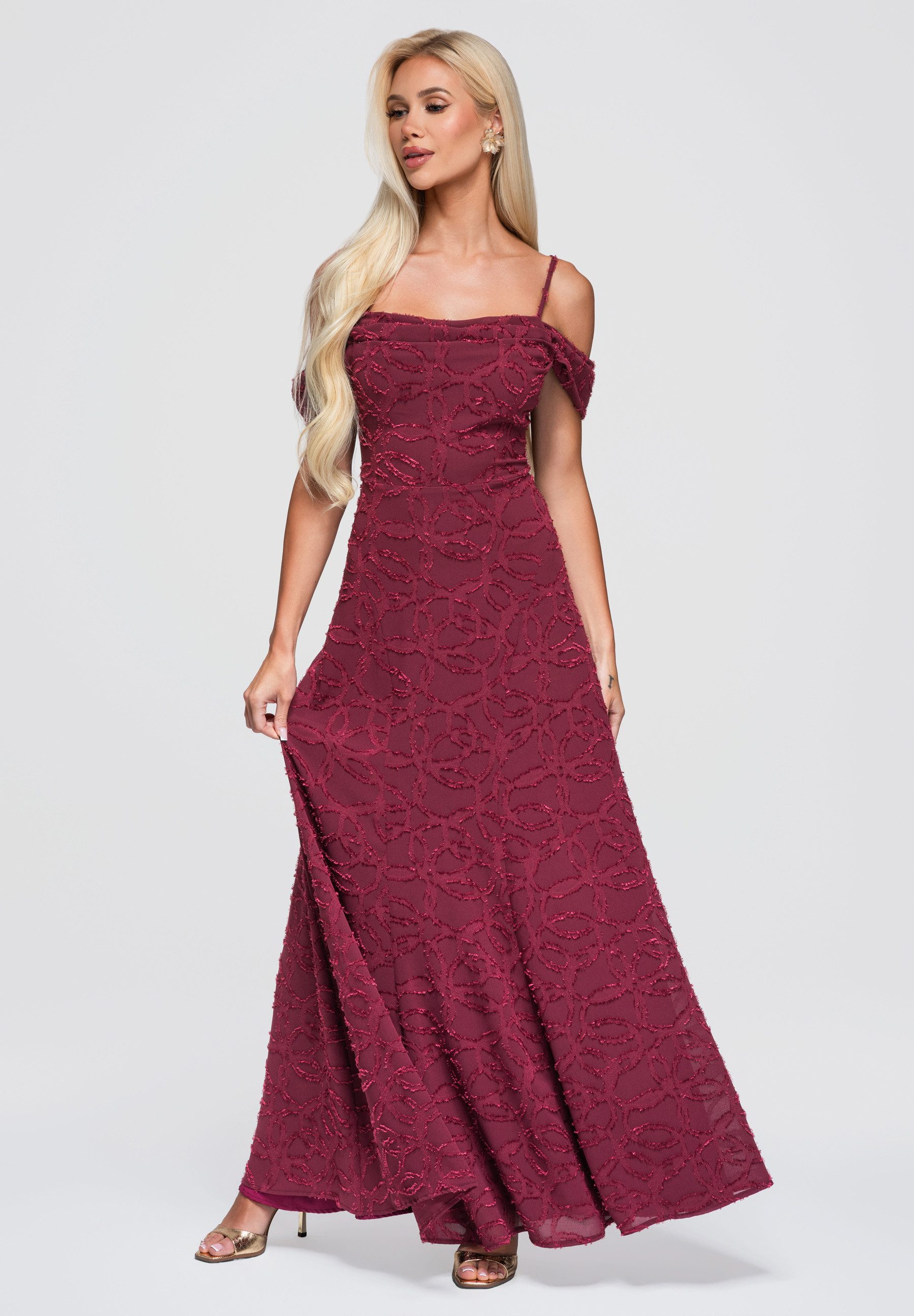 OMBRE Abendkleid Damen Abendkleid mit elegantem Schnitt Bordeaux M (kein Set, 1-tlg)