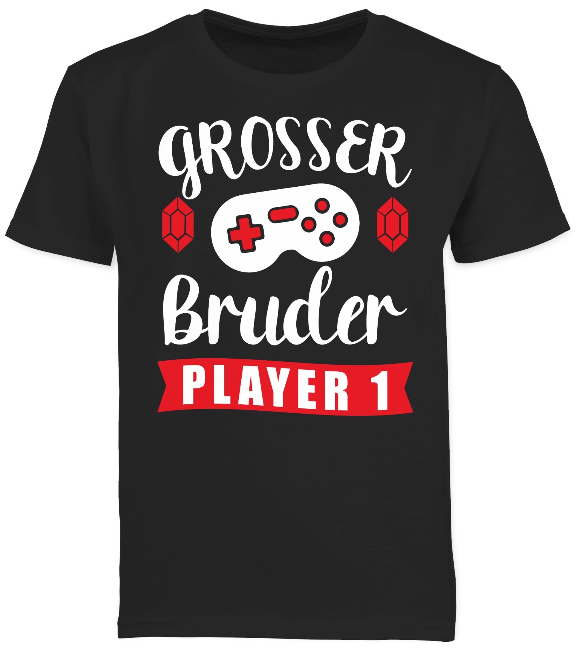 Großer - 1 Bruder T-Shirt 1 Bruder Shirtracer Großer Player Schwarz