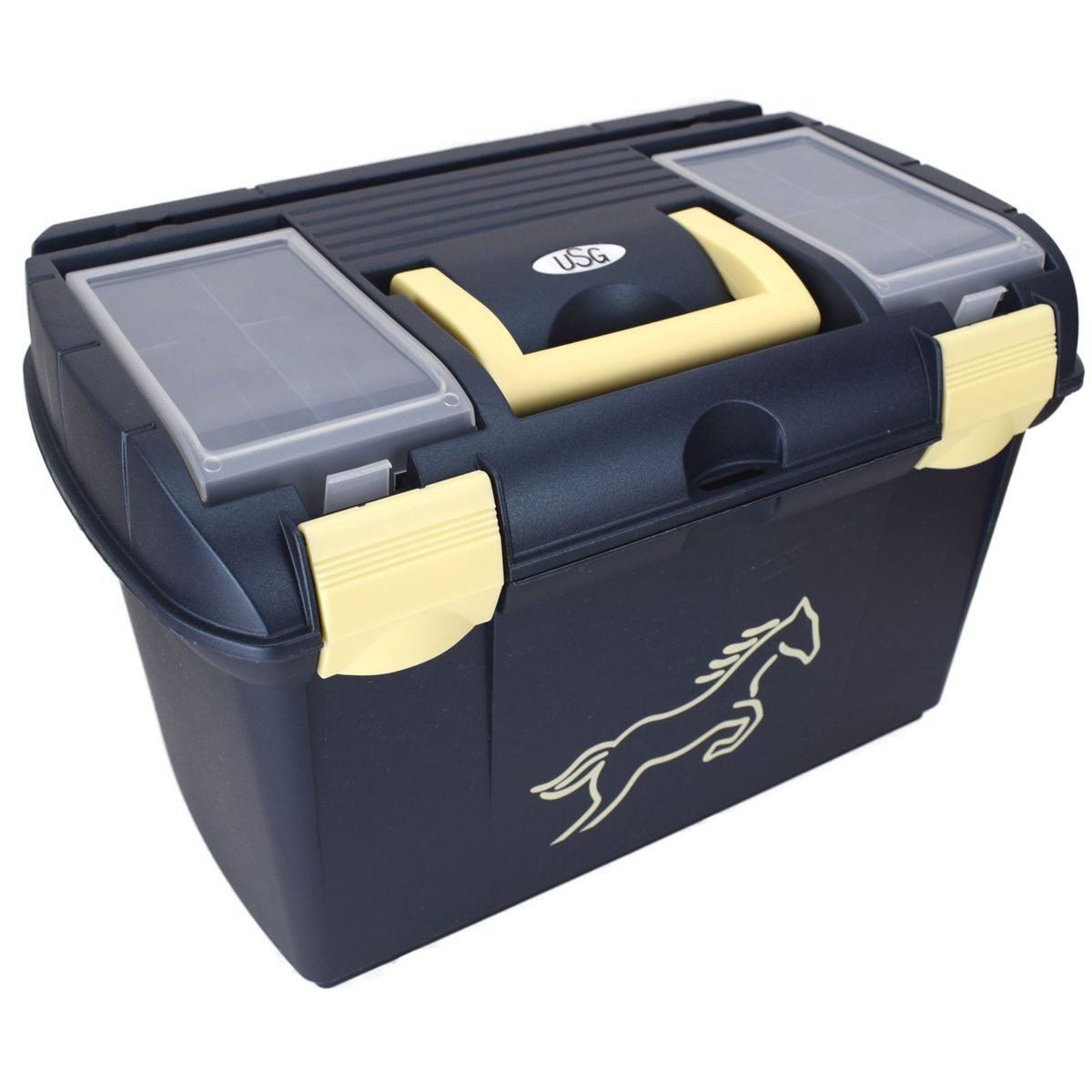 USG Aufbewahrungsbox USG Putzkiste dunkelblau metallic beige Putzbox fürs Pferd Putzkiste, inkl. Pinselhalter